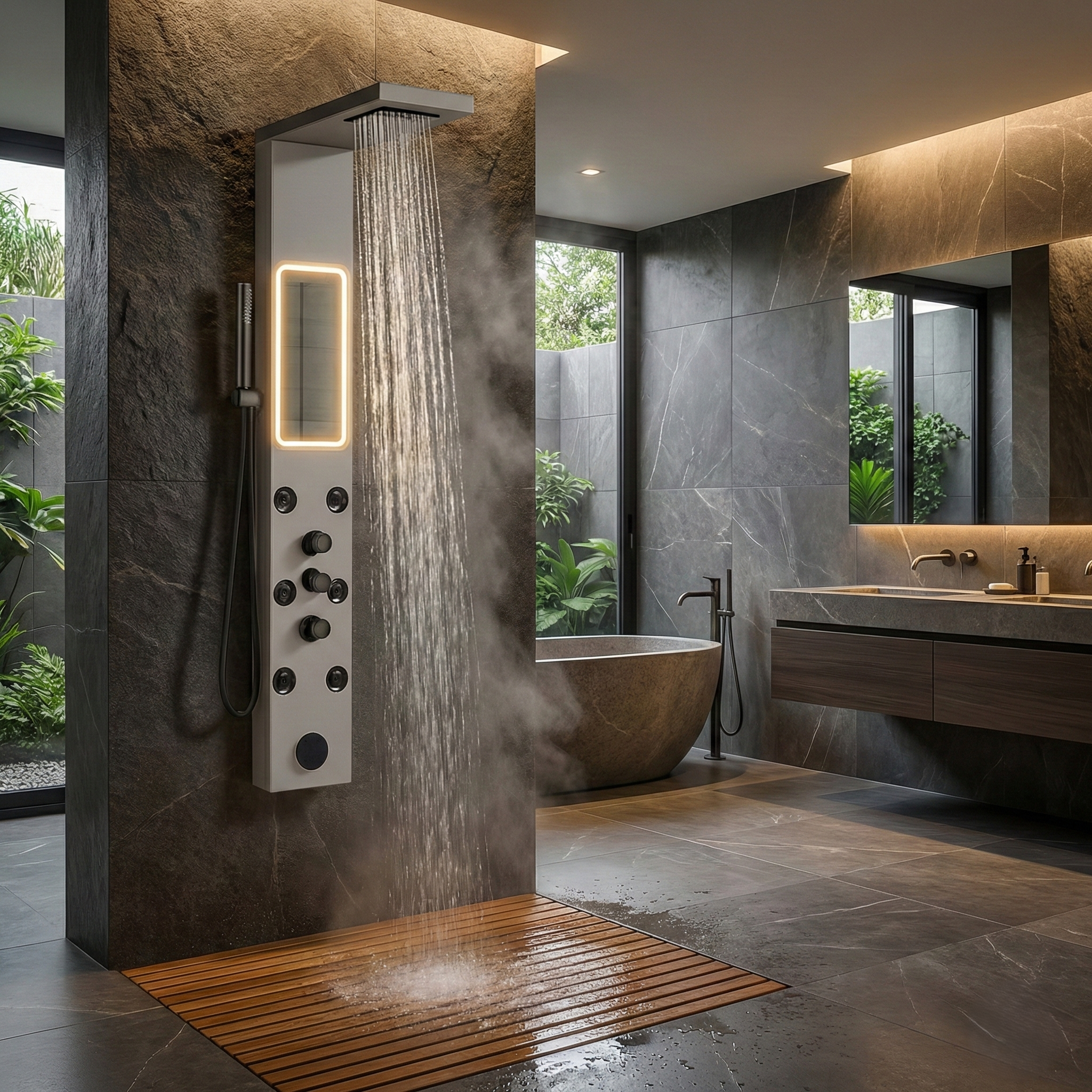 Panou de Dus Premium Silver ArcticFlow- Oglinda, Masaj, LED