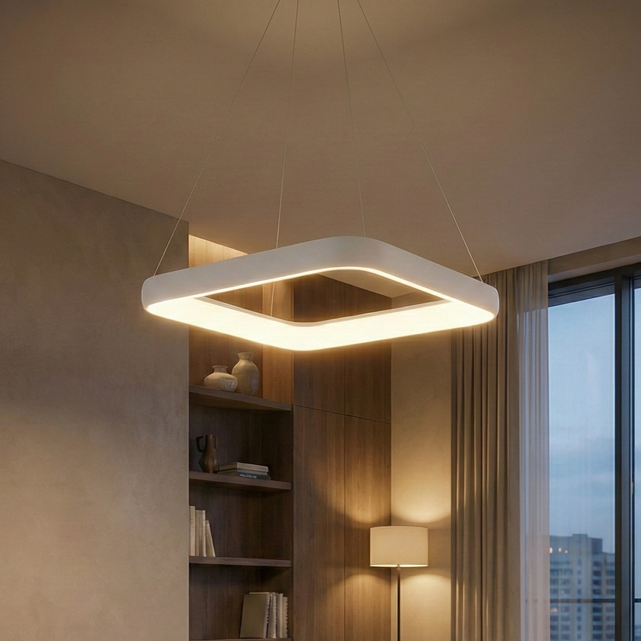 Lustra LED Suspendata BELLA White Square, 3 Lumini din buton Echivalent 500W