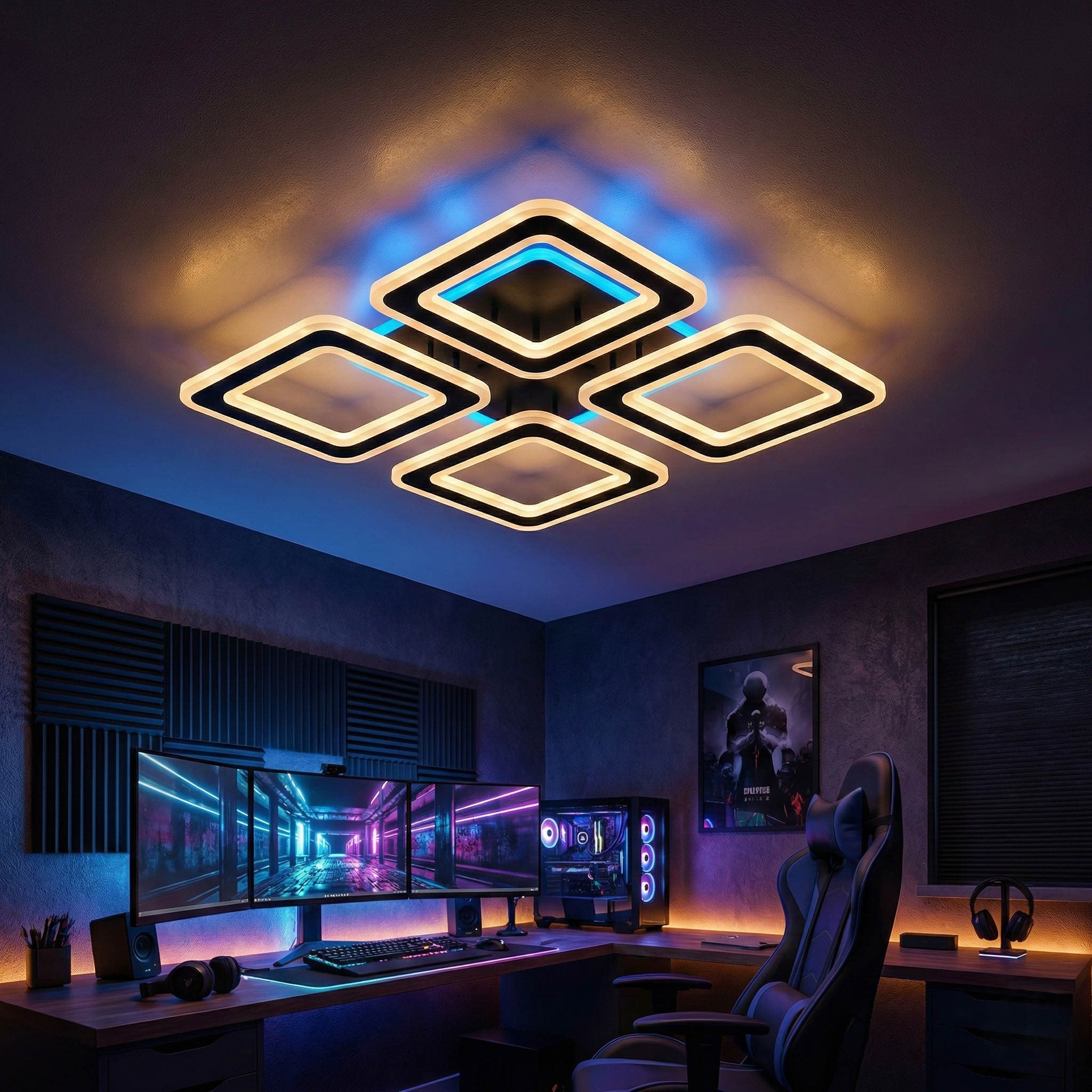 Lustra LED 4 SQUARE GRIDLINE RGB Neagra Echivalent 500W Telecomanda