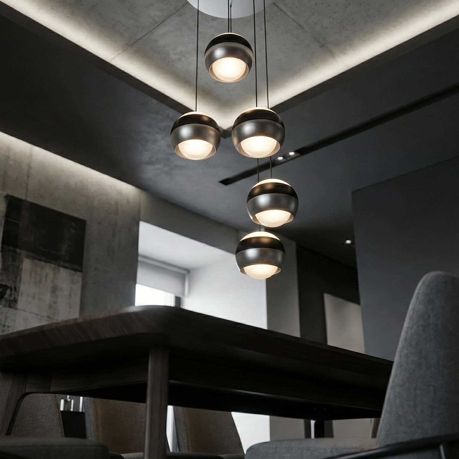 Lustra LED PREMIUM Suspendata SILVER ORBIT Echivalent 500W