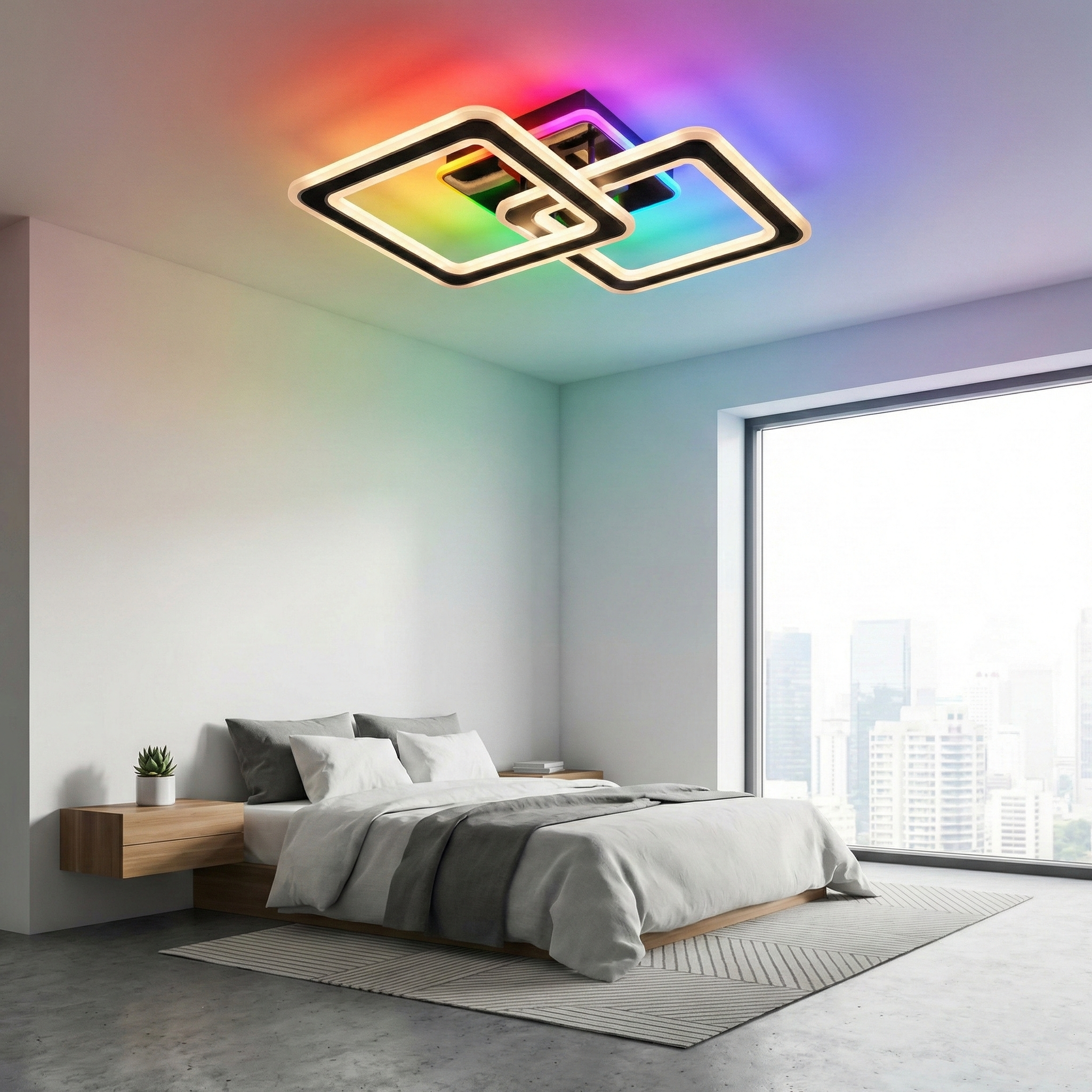 Lustra LED Two Square GRIDLINE Neagra RGB Echivalent 500W Telecomanda