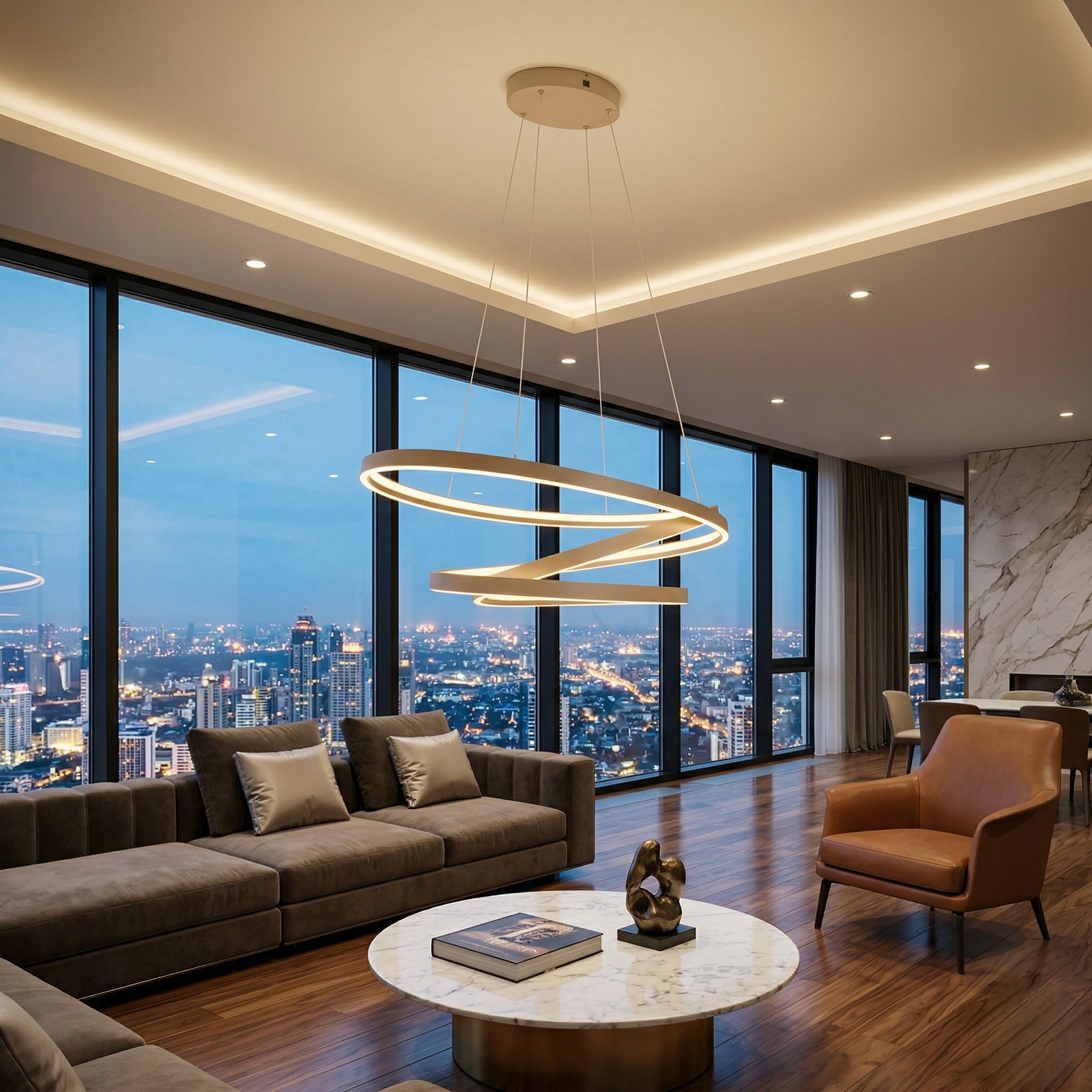 Lustra LED Suspendata Ciola Beige CINQUE Premium Echivalent 1200W