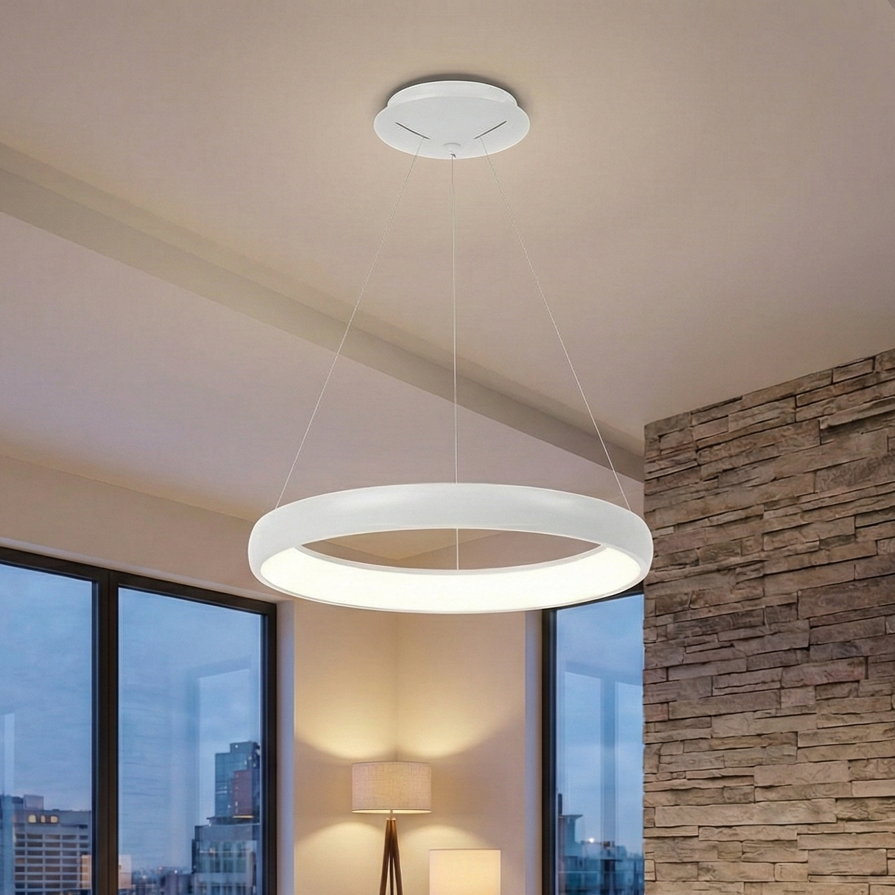 Lustra LED Suspendata BELLA White, 3 Lumini din buton Echivalent 500W