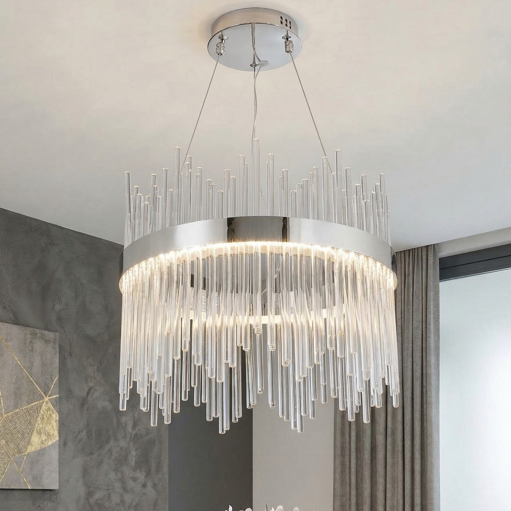 Lustra LED Suspendata CROWN Silver Cristal 40cm Echivalent 300W