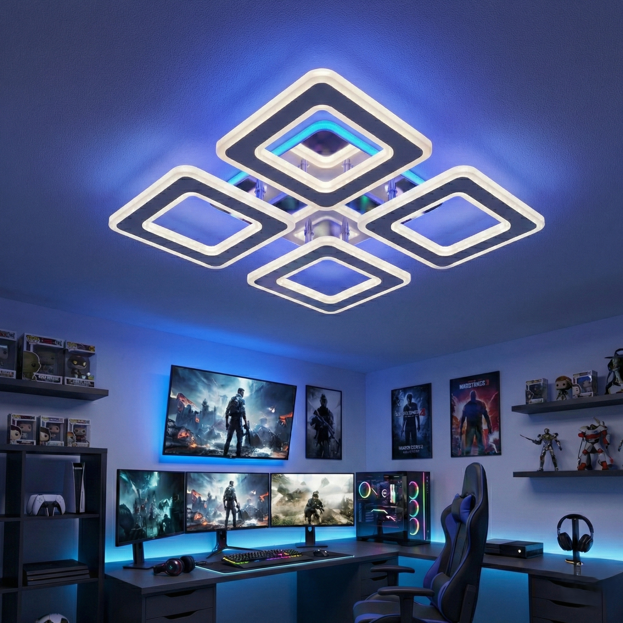 Lustra LED 4 SQUARE GRIDLINE RGB Alb Echivalent 500W Telecomanda