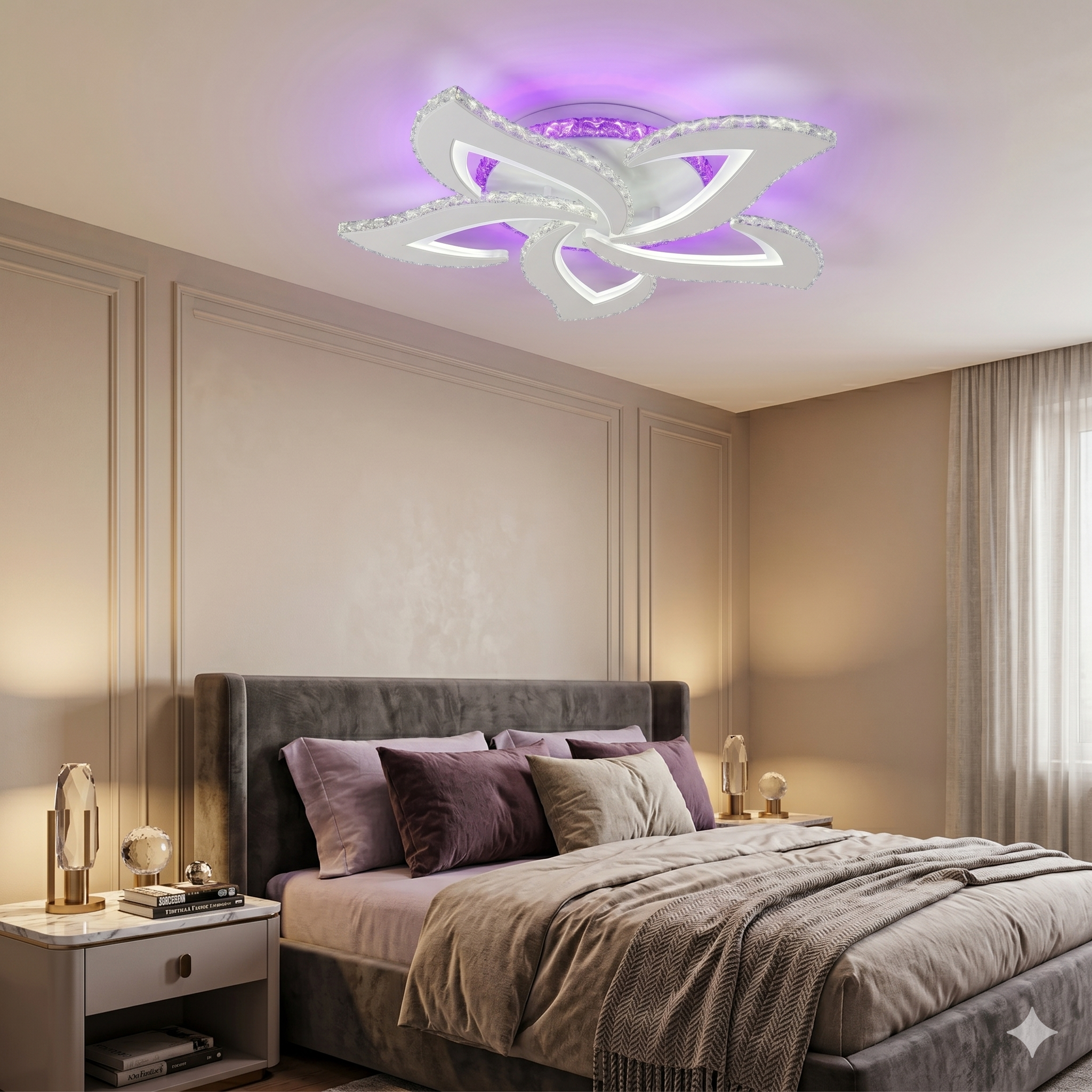Lustra LED Camelia Cristal Alba RGB Echivalent 600W Telecomanda