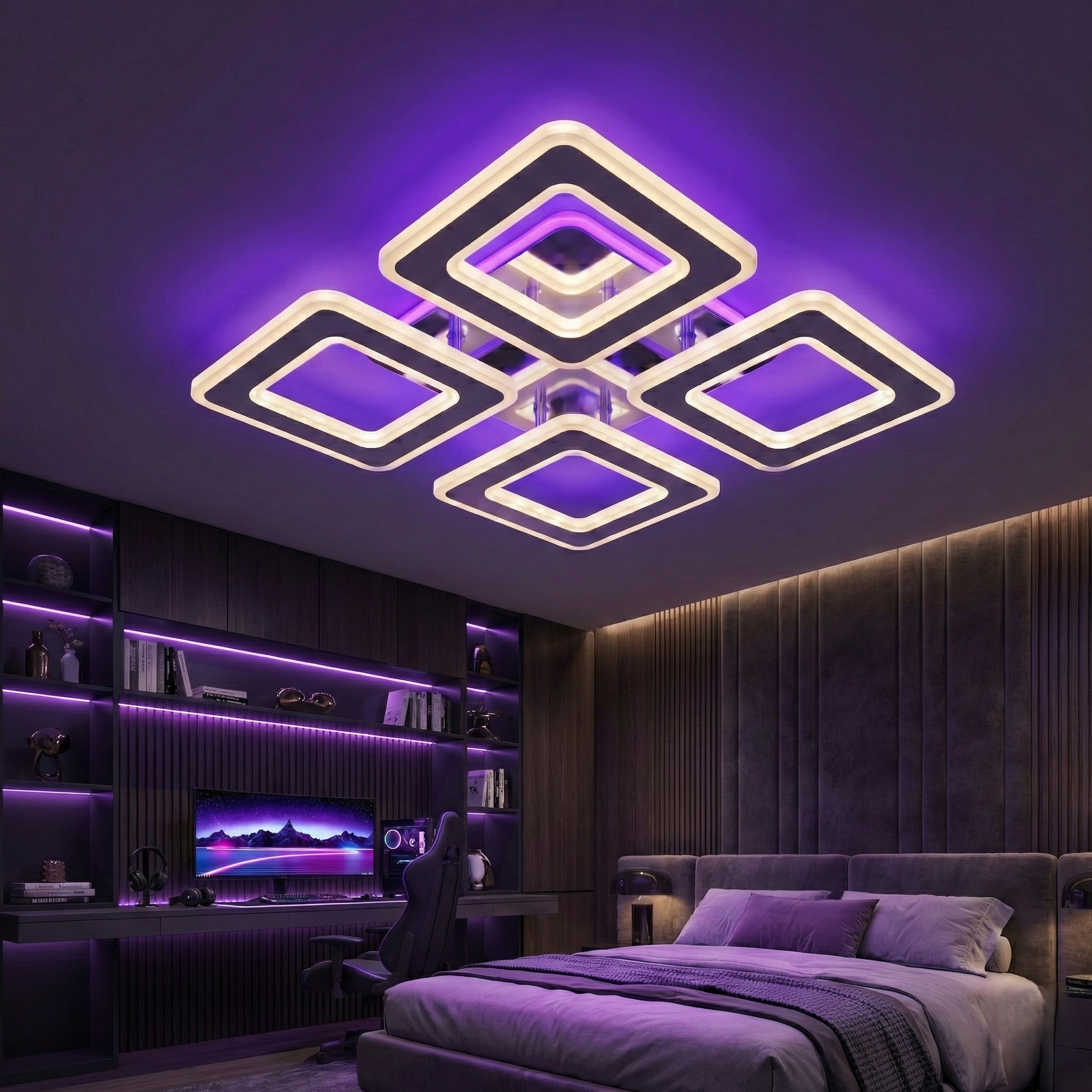 Lustra LED 4 SQUARE GRIDLINE RGB Alb Echivalent 500W Telecomanda