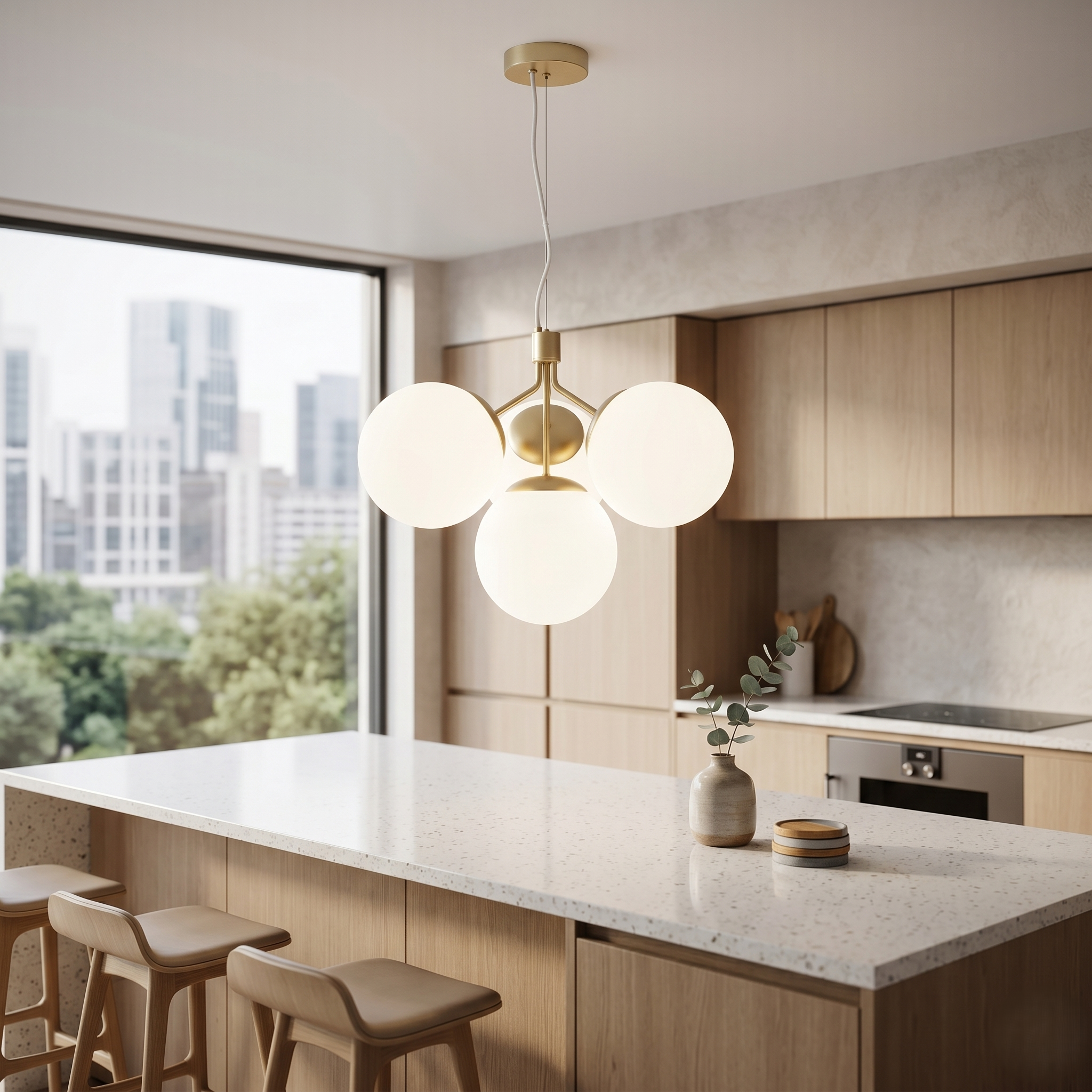 Pendul Nordic Abajur Mat 4xE27 Gold