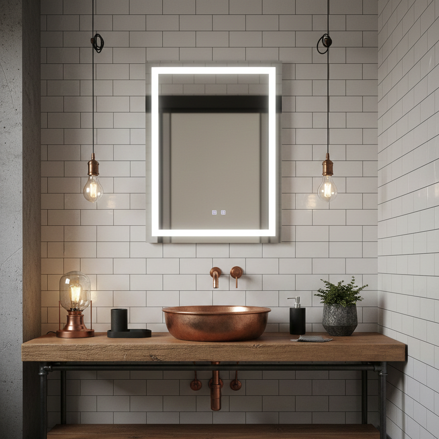 Oglinda LED Modena Smart Vertical - 60x80 cm, 3 Tipuri de Lumina, Dezaburire, Ceas si Temperatura