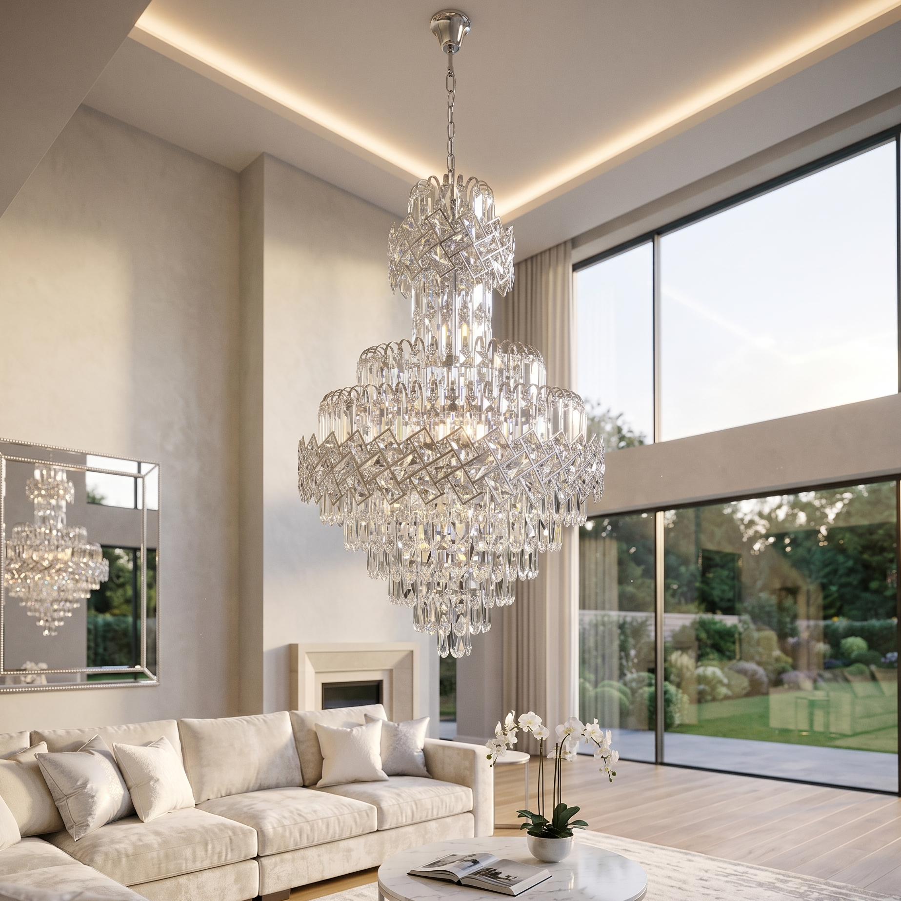Candelabru Cristal Malli Silver Luxury Double Level 90x60CM
