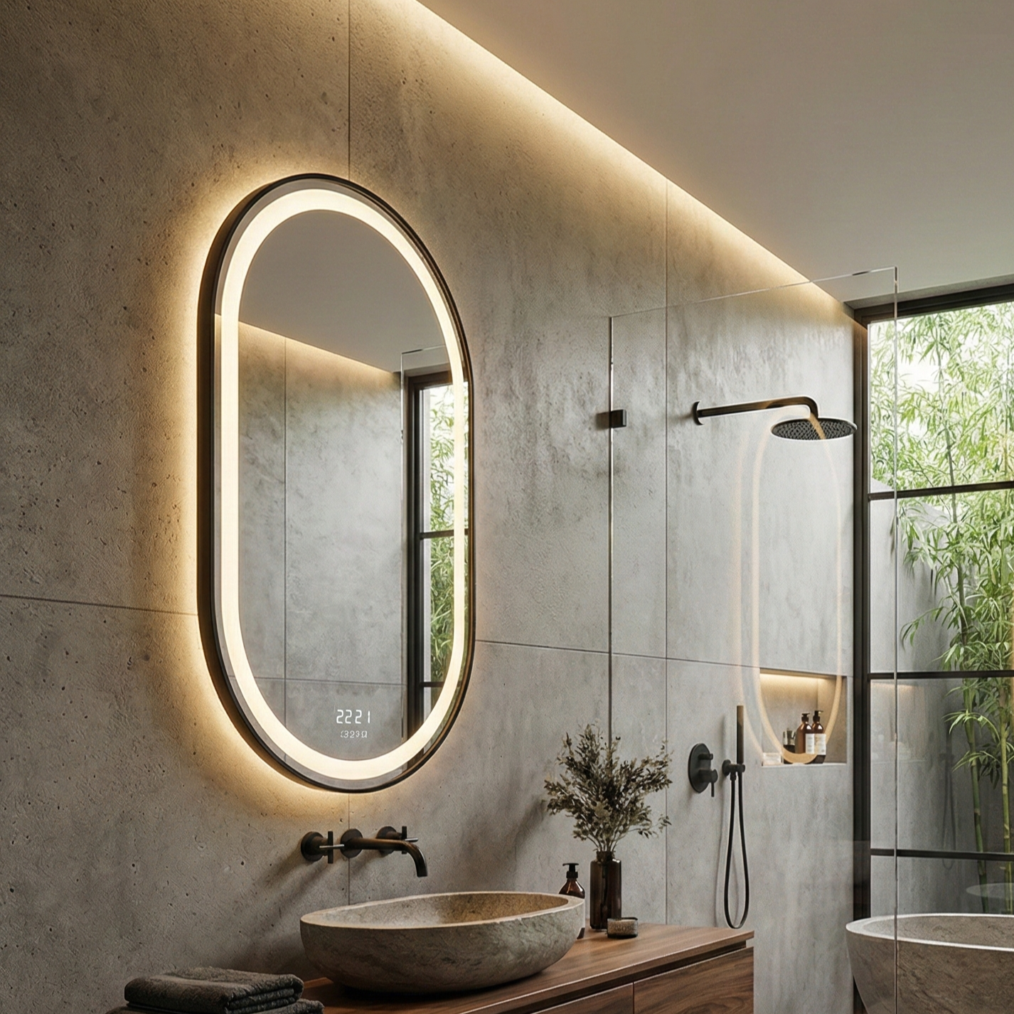 Oglinda LED NEBBIA - 60x80cm Dezaburire si Ceas, Senzor, 3 Lumini
