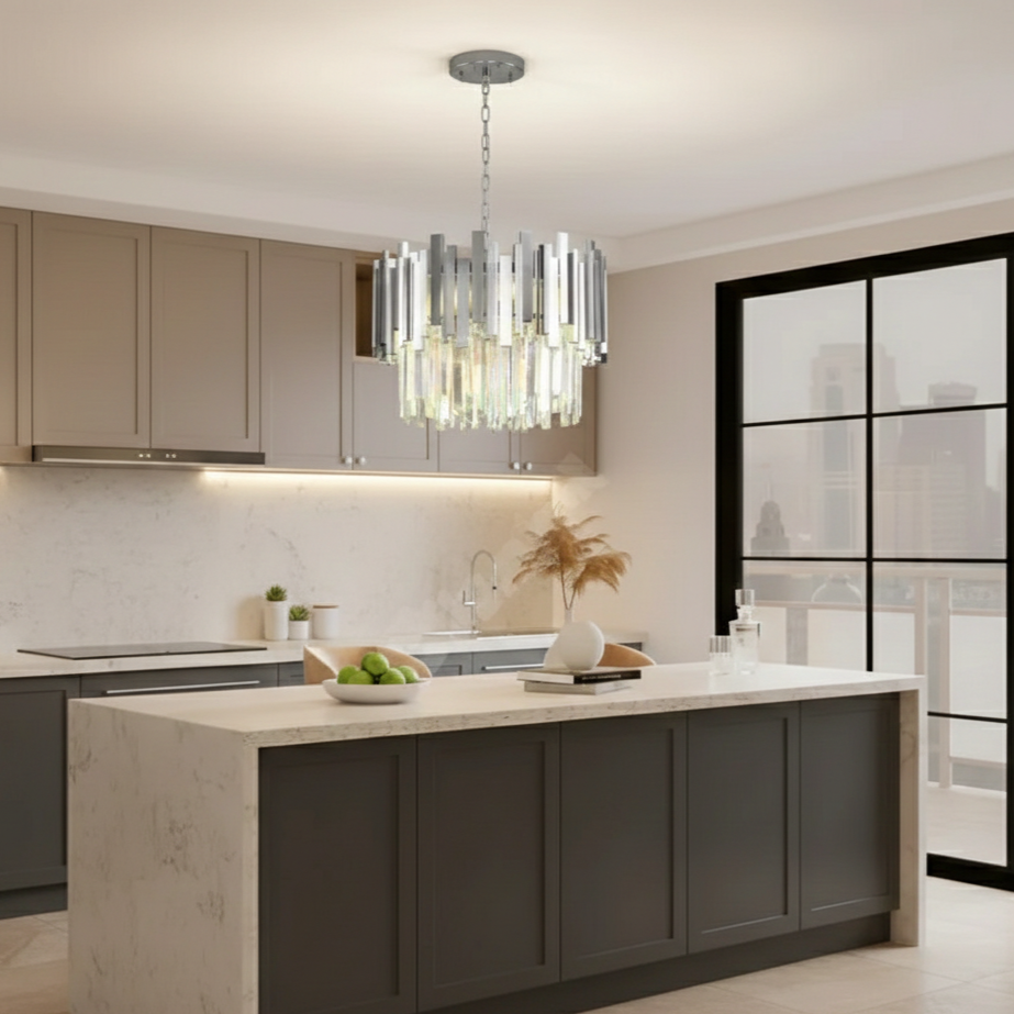 Candelabru Cristal GLORY SILVER 40cm cu Lant