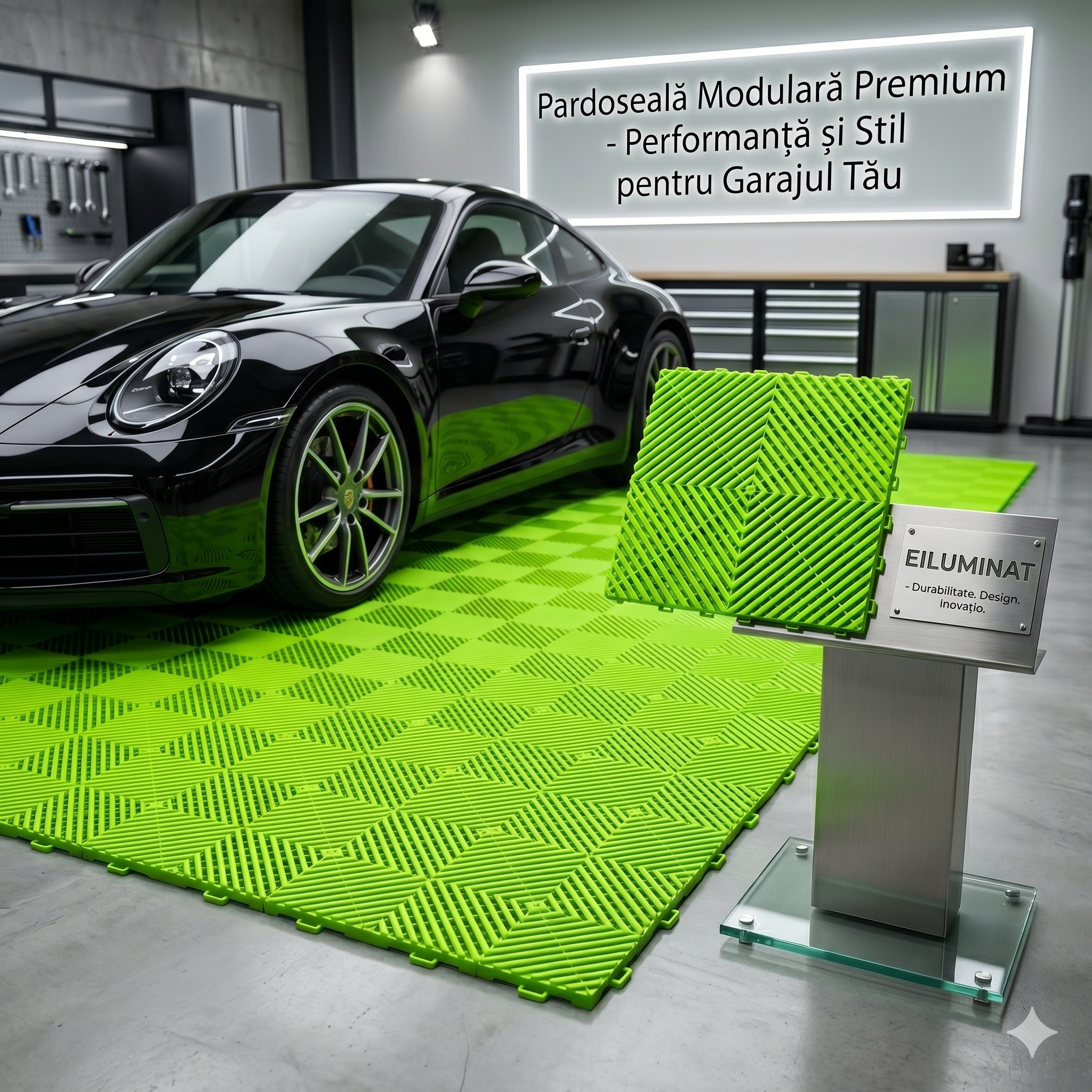 Pardoseala Modulara Verde Neon Din Polipropilena Rezistenta la 8 Tone 40x40CM