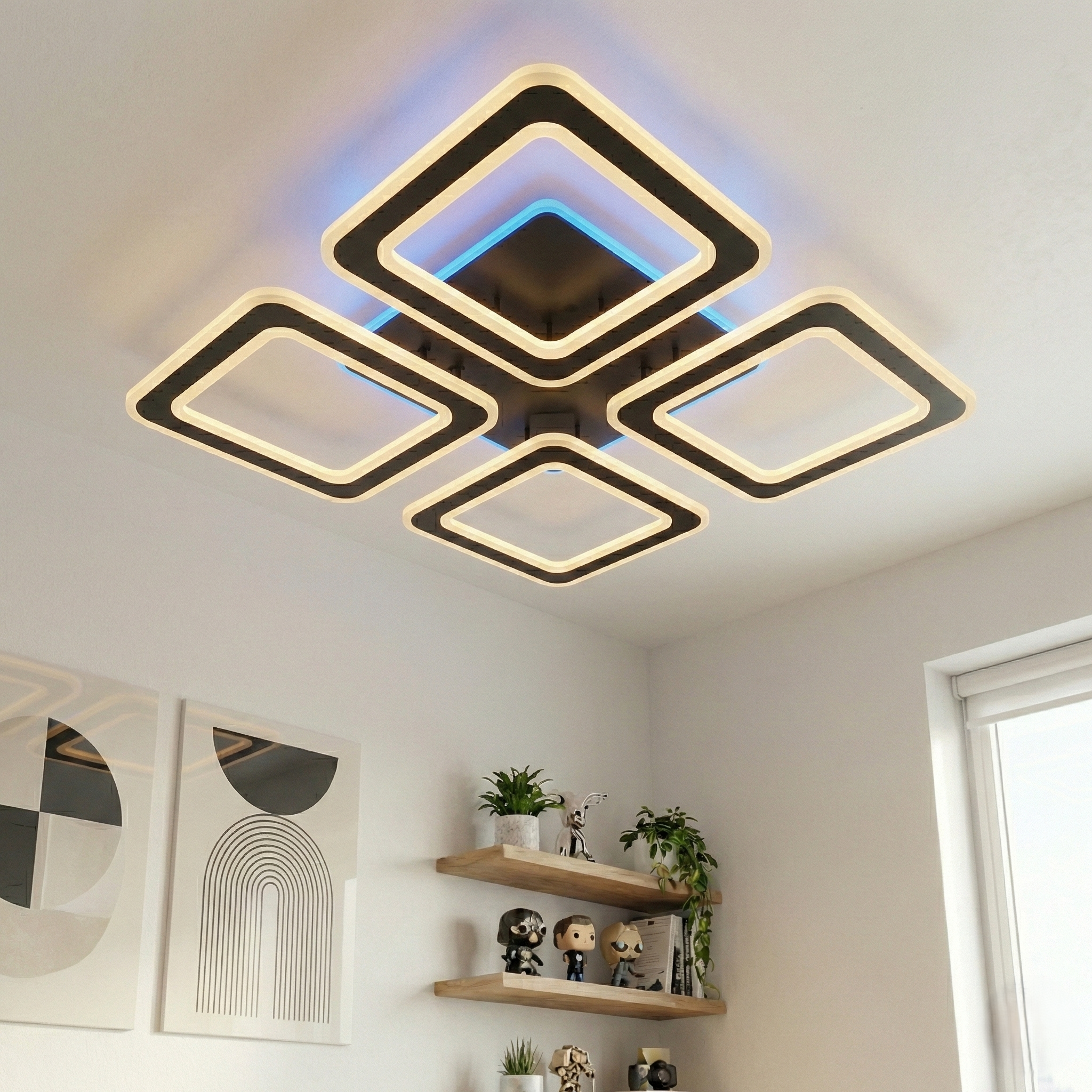 Lustra LED 4 SQUARE GRIDLINE RGB Neagra Echivalent 500W Telecomanda
