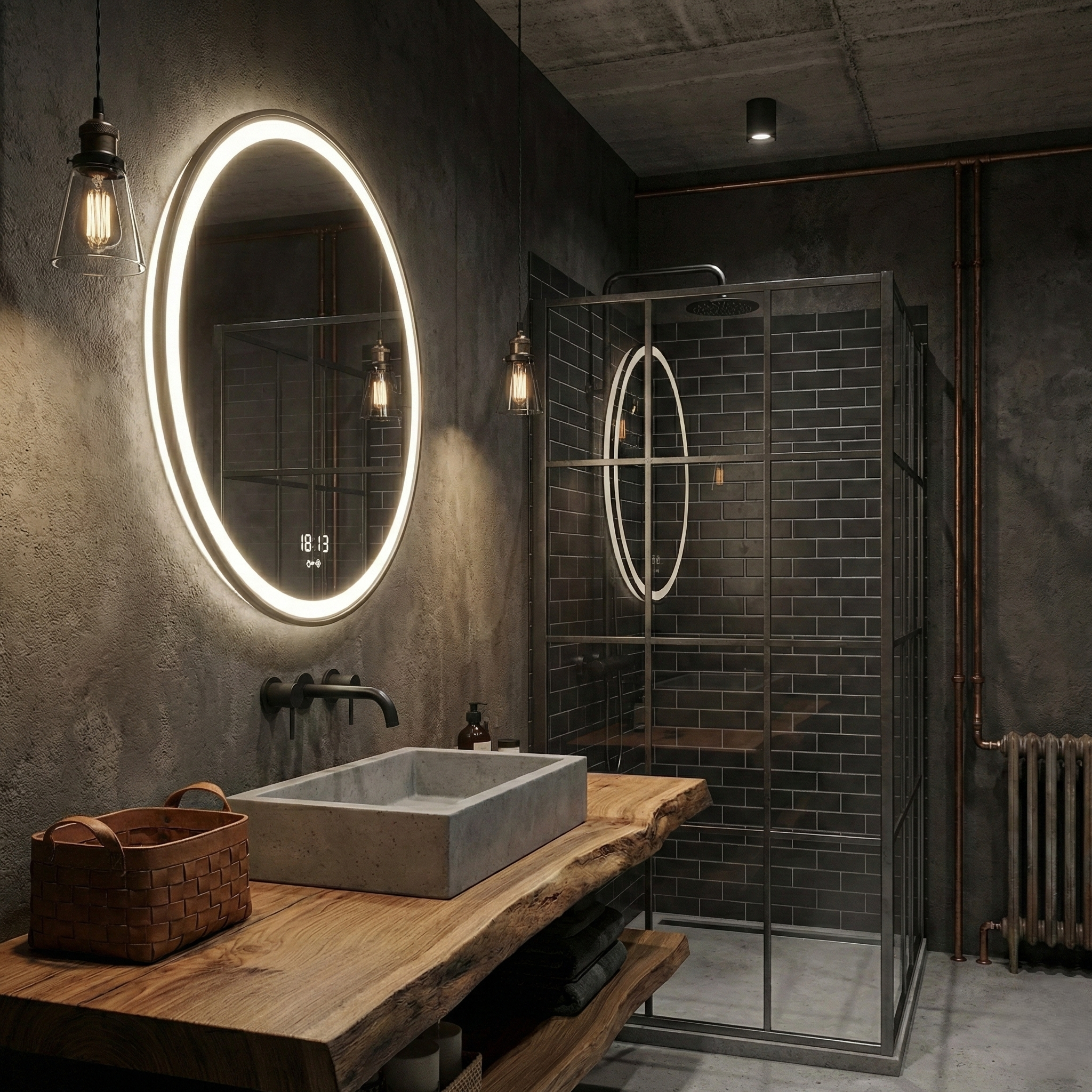 Oglinda LED BASILORA 80CM Functie Dezaburire, Ceas, Senzor, 3 Lumini