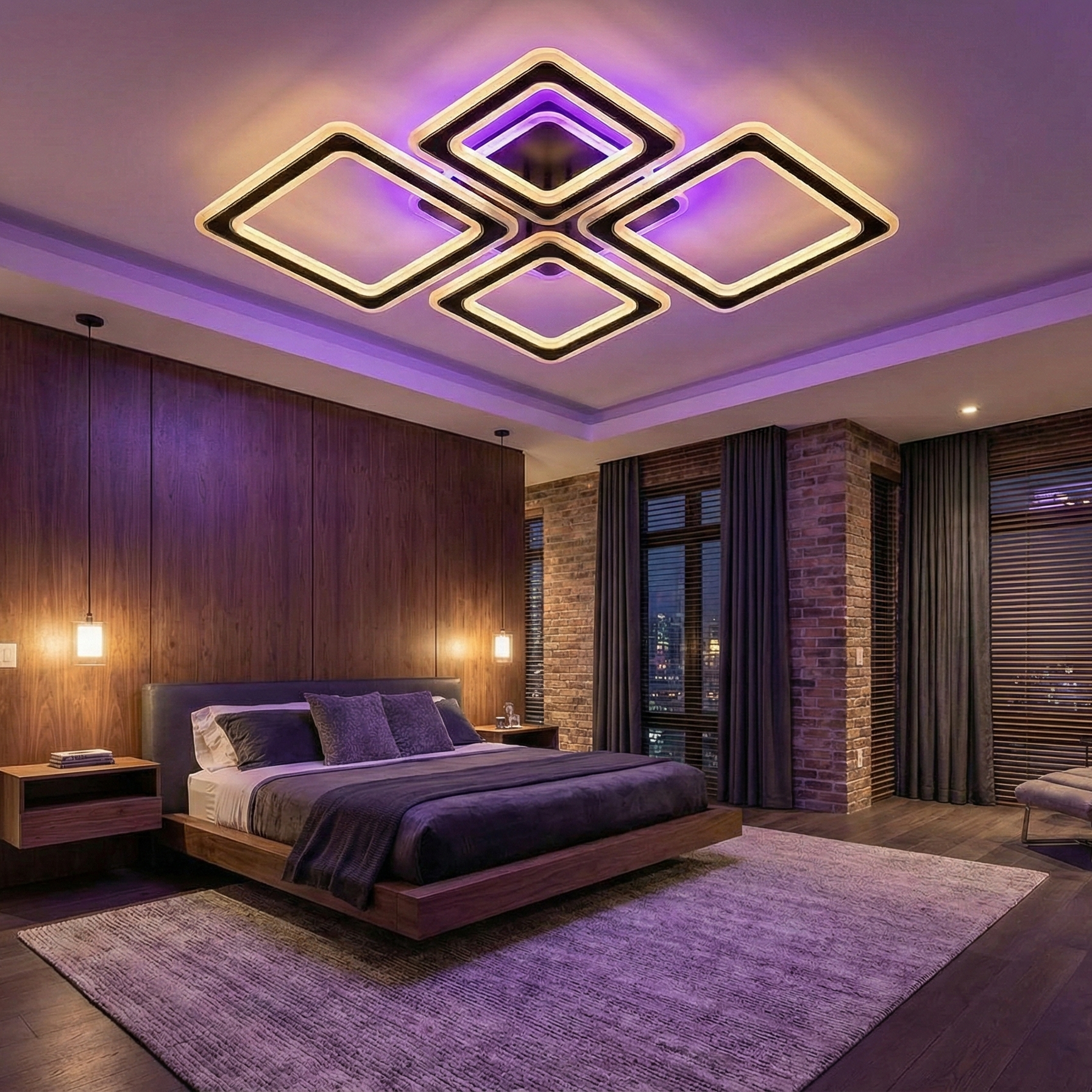 Lustra LED 4 Diamond GRIDLINE RGB Neagra Echivalent 800W Telecomanda