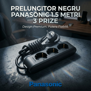 Prelungitor Negru Panasonic 1.5 Metri 3 Prize