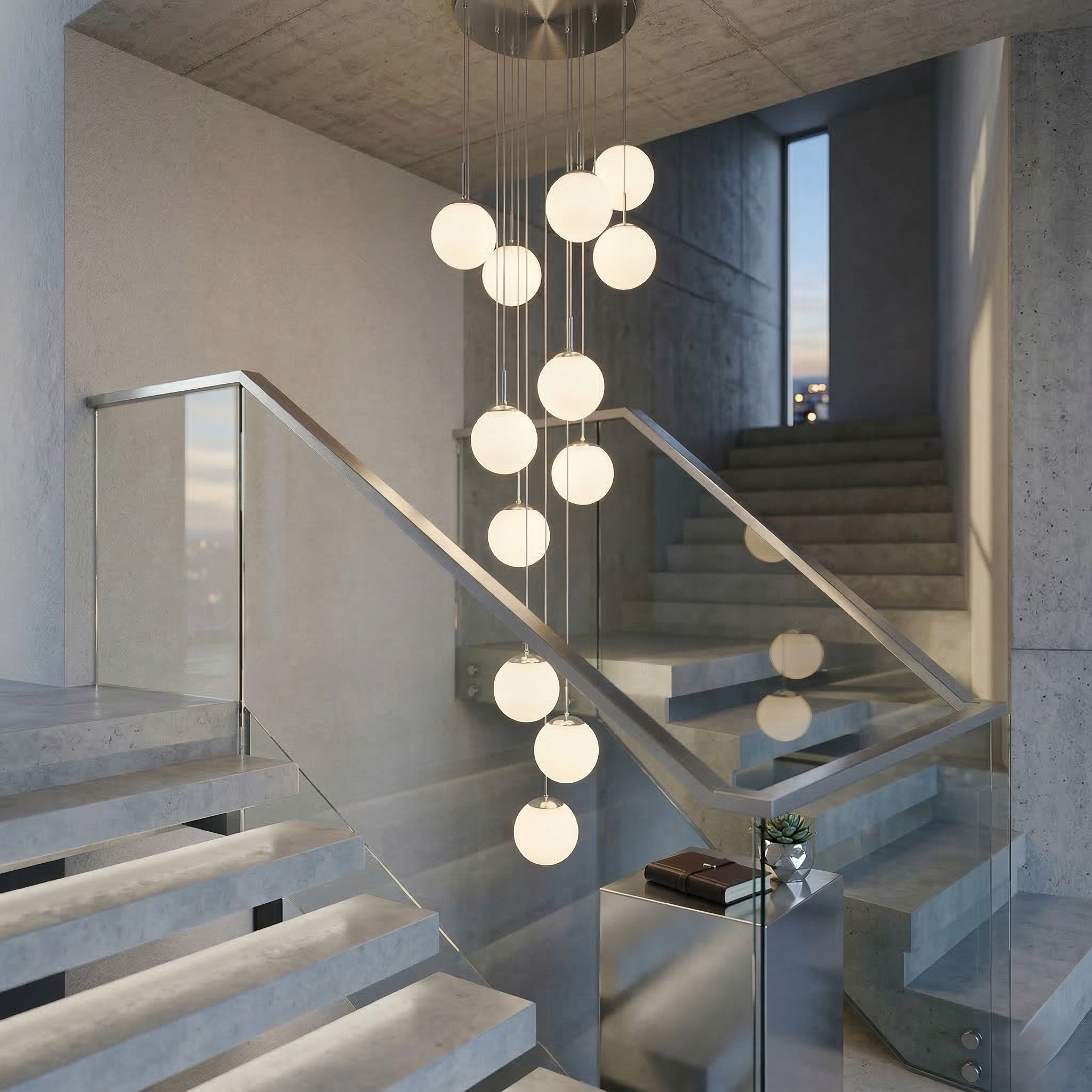Lustra Abajur Mat Silver Luxury STAIRCASE Gigant 12xE27