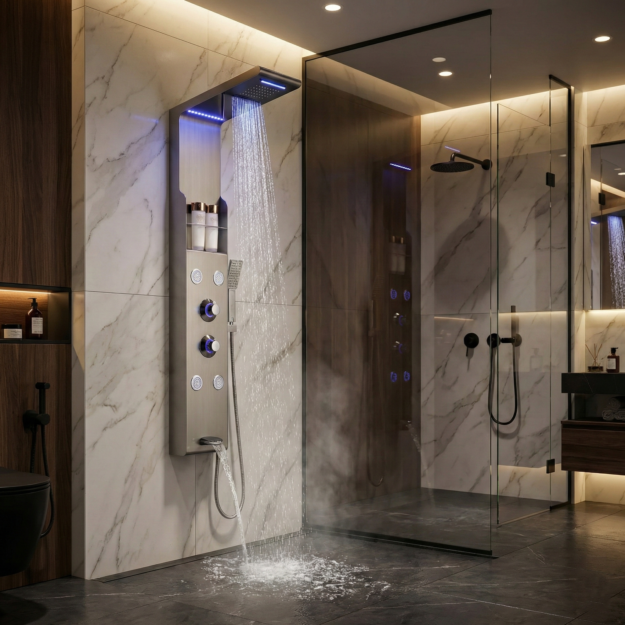 Panou de Dus Premium Silver NovaRain - LED, Masaj, 130CM