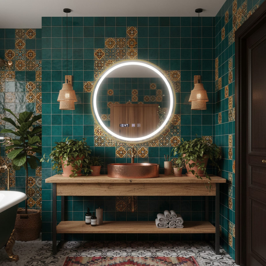 Oglinda LED Rotunda AURA Rama Aurie 50cm Functie Dezaburire, Touch si 3 Lumini