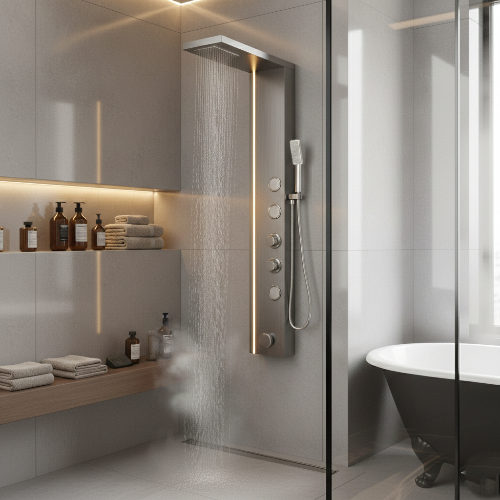 Panou de Dus Premium Gray AquaElysium - LED, Masaj, Cascada