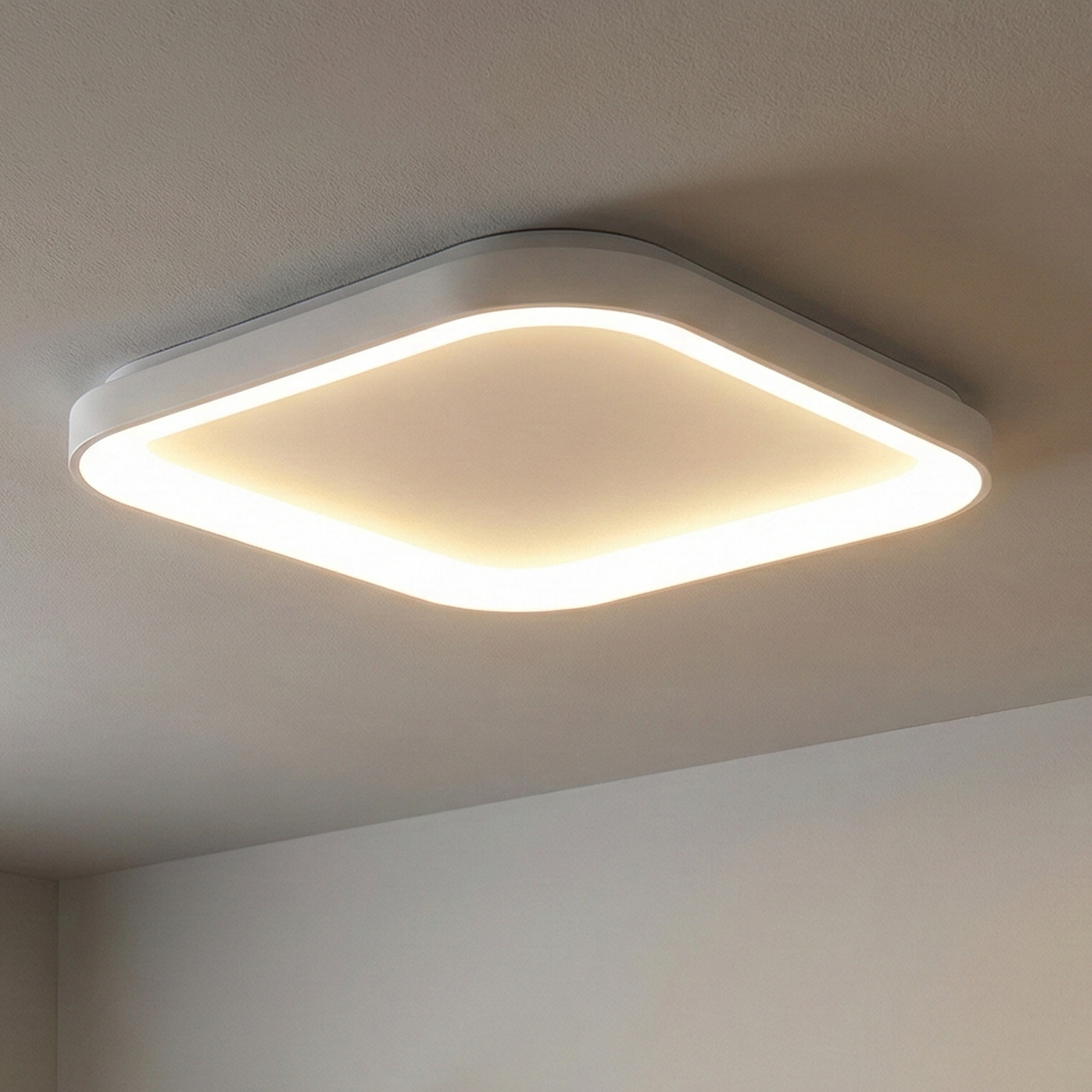 Plafoniera LED BELLA White Square 48cm Echivalent 400W 3 Lumini din Buton