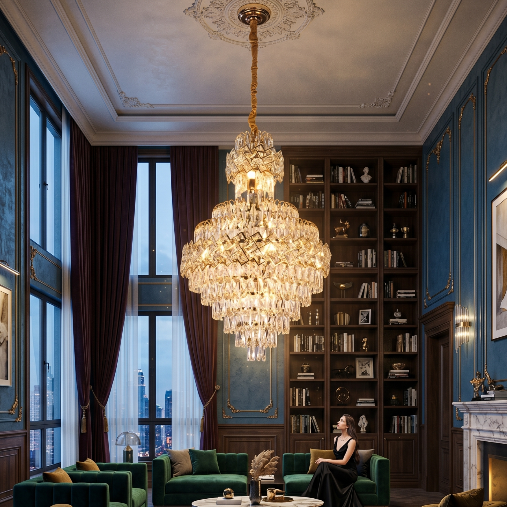 Candelabru Cristal Malli Gold Luxury Double Level 90x60CM