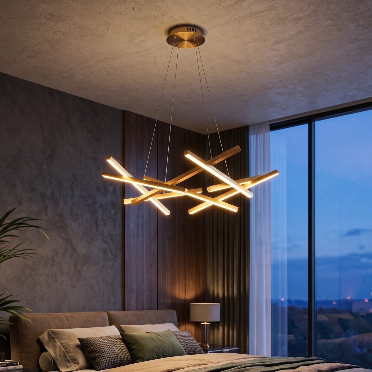 Lustra LED Suspendata LINNES Gold Telecomanda Echivalent 500W