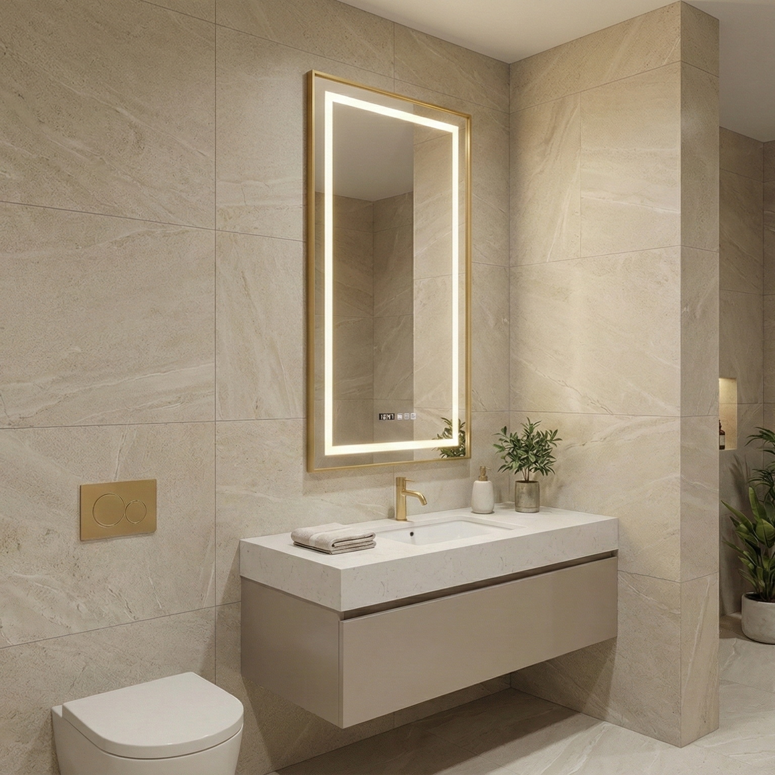 Oglinda LED MIRAGE Gold 140x45cm Touch, 3 Lumini si Senzor Proximitate