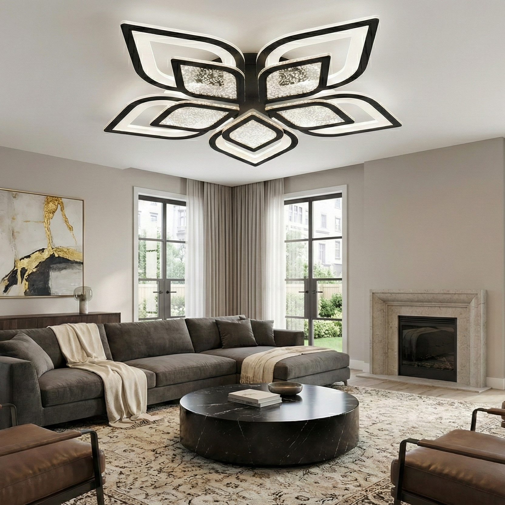 Lustra LED ORTENSIA Neagra Echivalent 800W Telecomanda