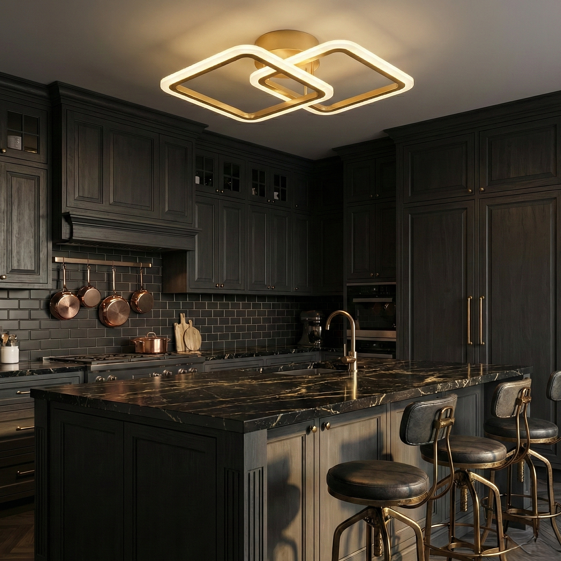 Lustra LED 1+1 Square Design Gold Echivalent 300W Telecomanda