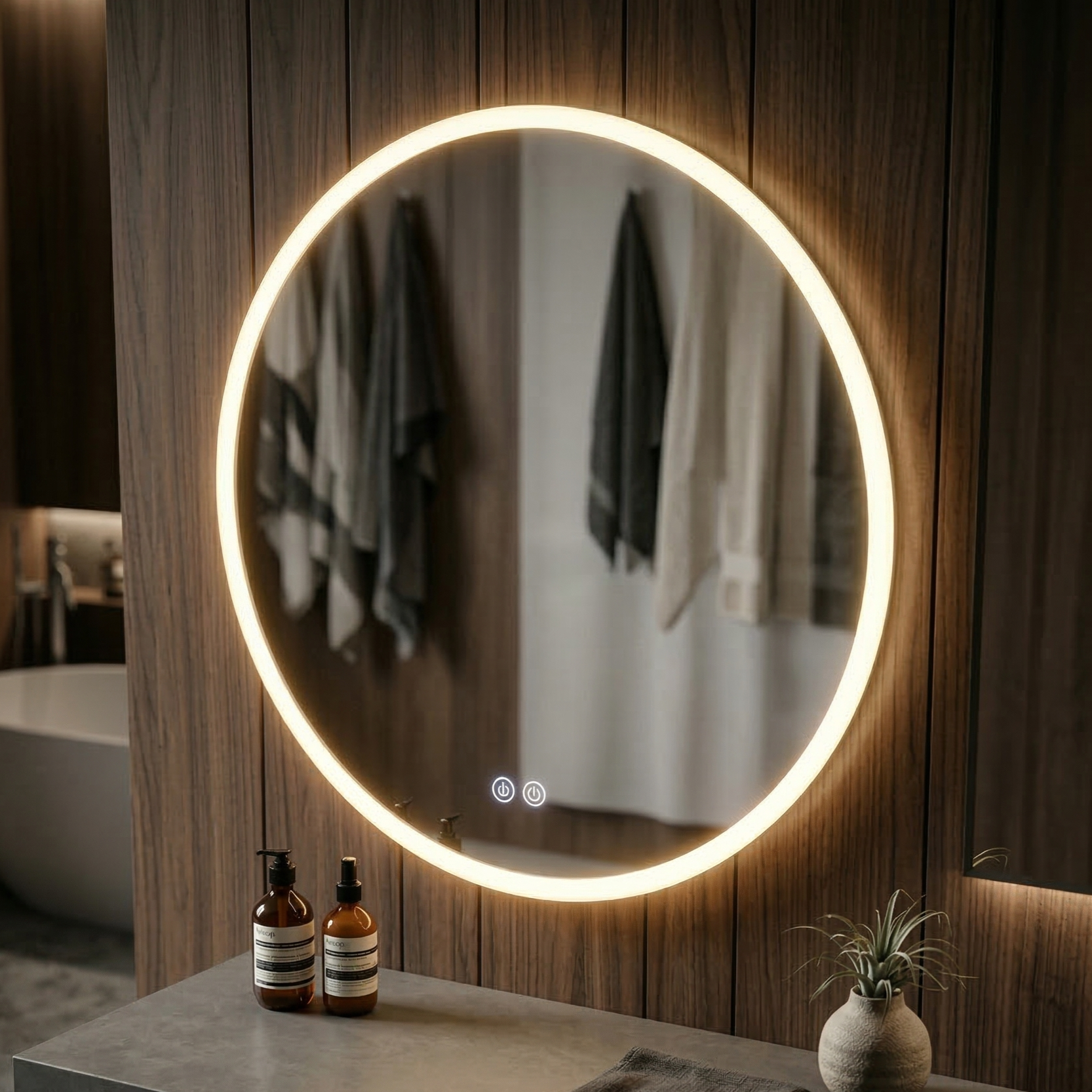 Oglinda LED Rotunda 80cm FRAMELESS, Dezaburire, Touch si 3 Lumini