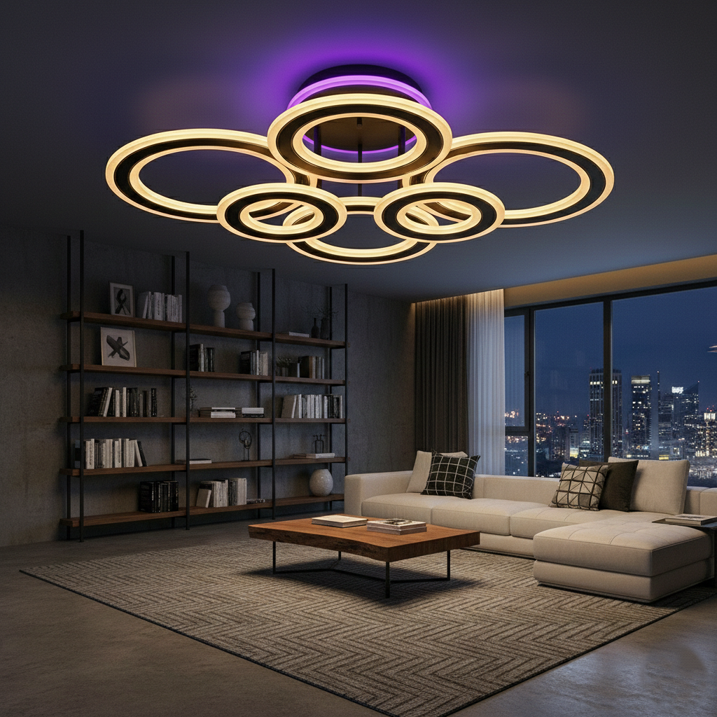 Lustra LED 4+2 Circle GRIDLINE RGB Neagra Echivalent 1000W Telecomanda