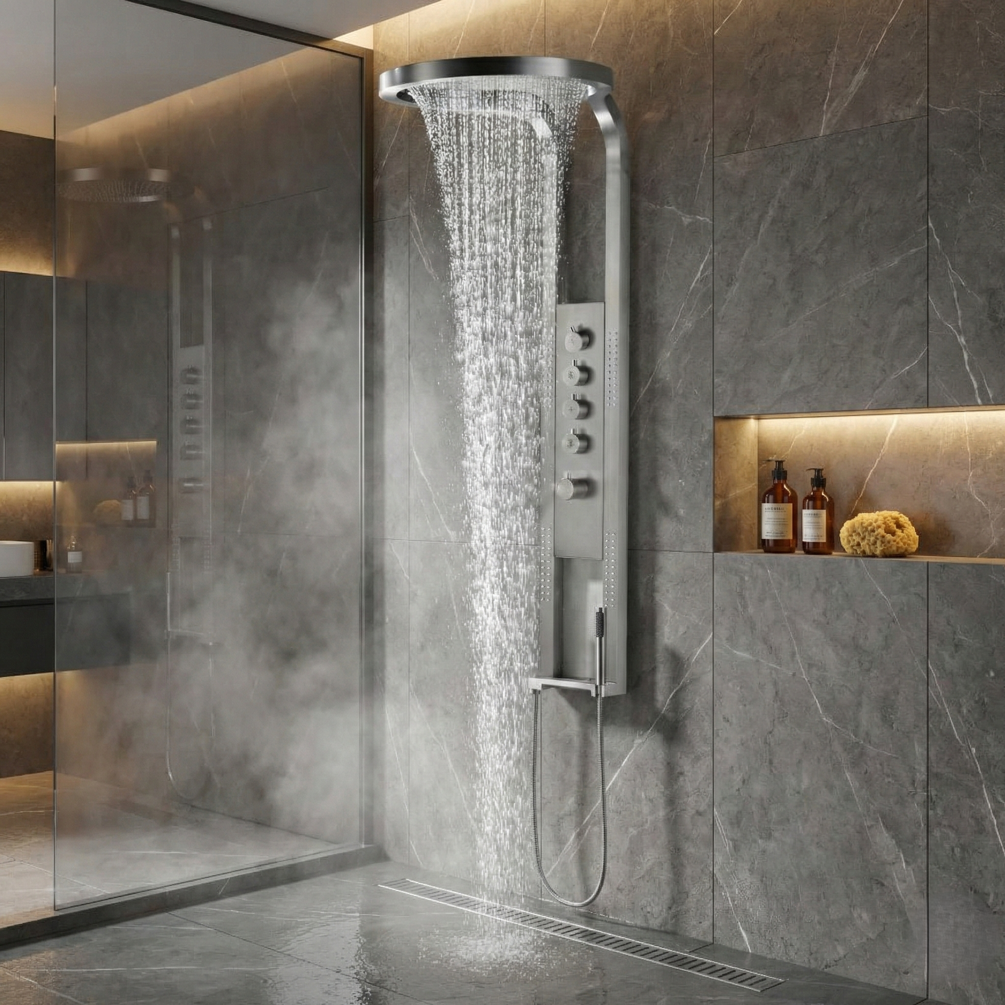Panou de Dus Premium AquaNova Pro Gray - Design Slim, Masaj, 144CM