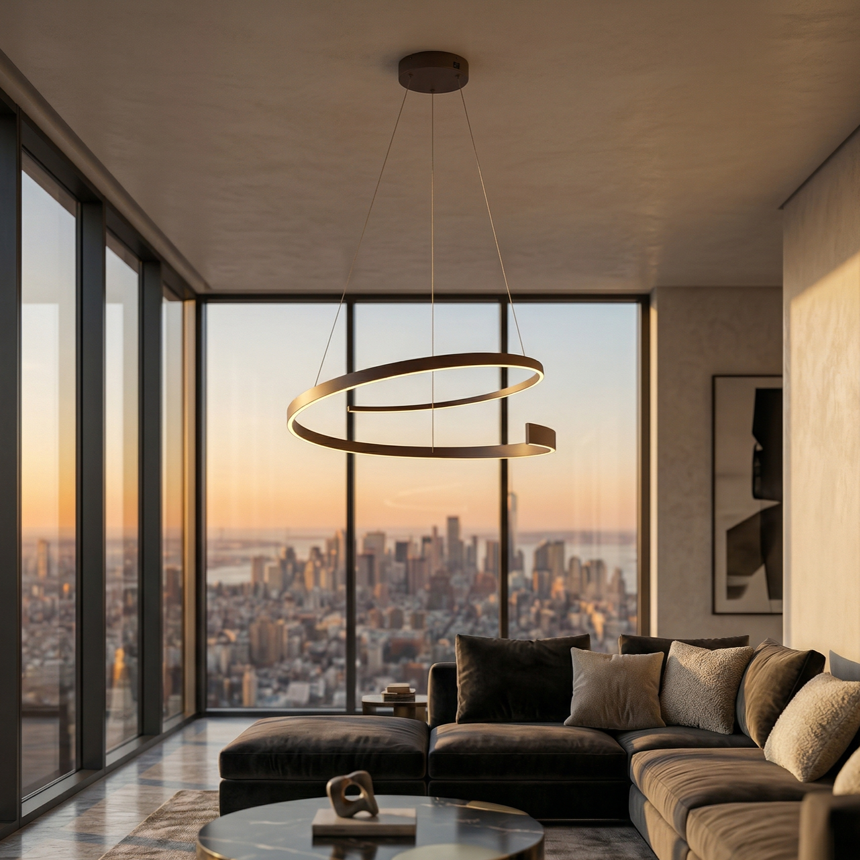 Lustra LED Suspendata Cinardi Brown CINQUE Premium Echivalent 600W