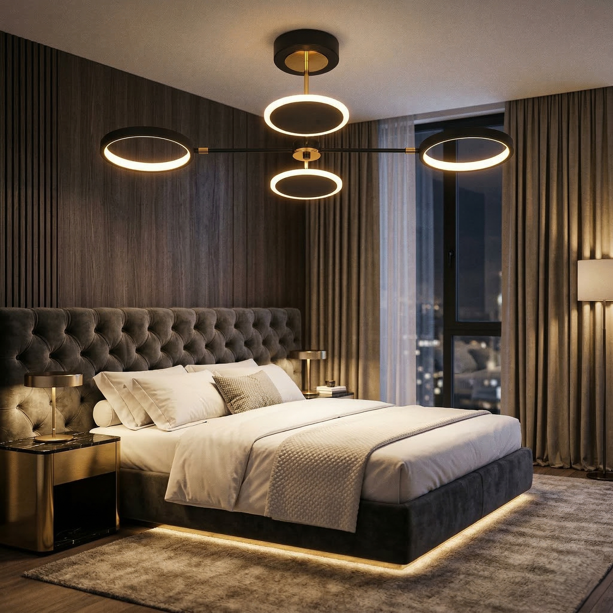 Lustra LED Black+Gold KELVORA Circle Echivalent 400W Telecomanda
