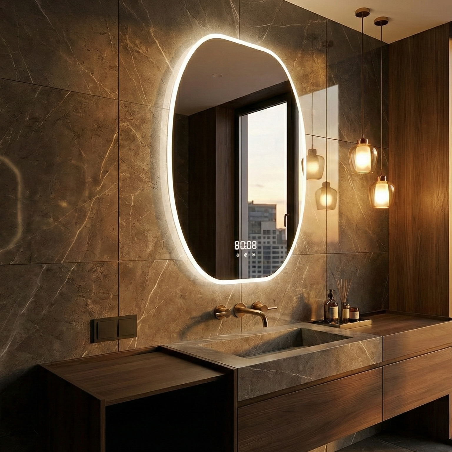 Oglinda LED BELLAVITA - 60x80 cm 3 Lumini, Senzor, Dezaburire si Ceas