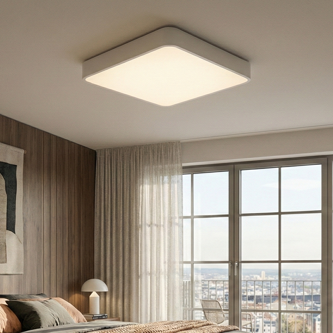 Plafoniera LED Alba 36W BLADE Patrata Echivalent 400W Dimabila 3 Lumini din Buton