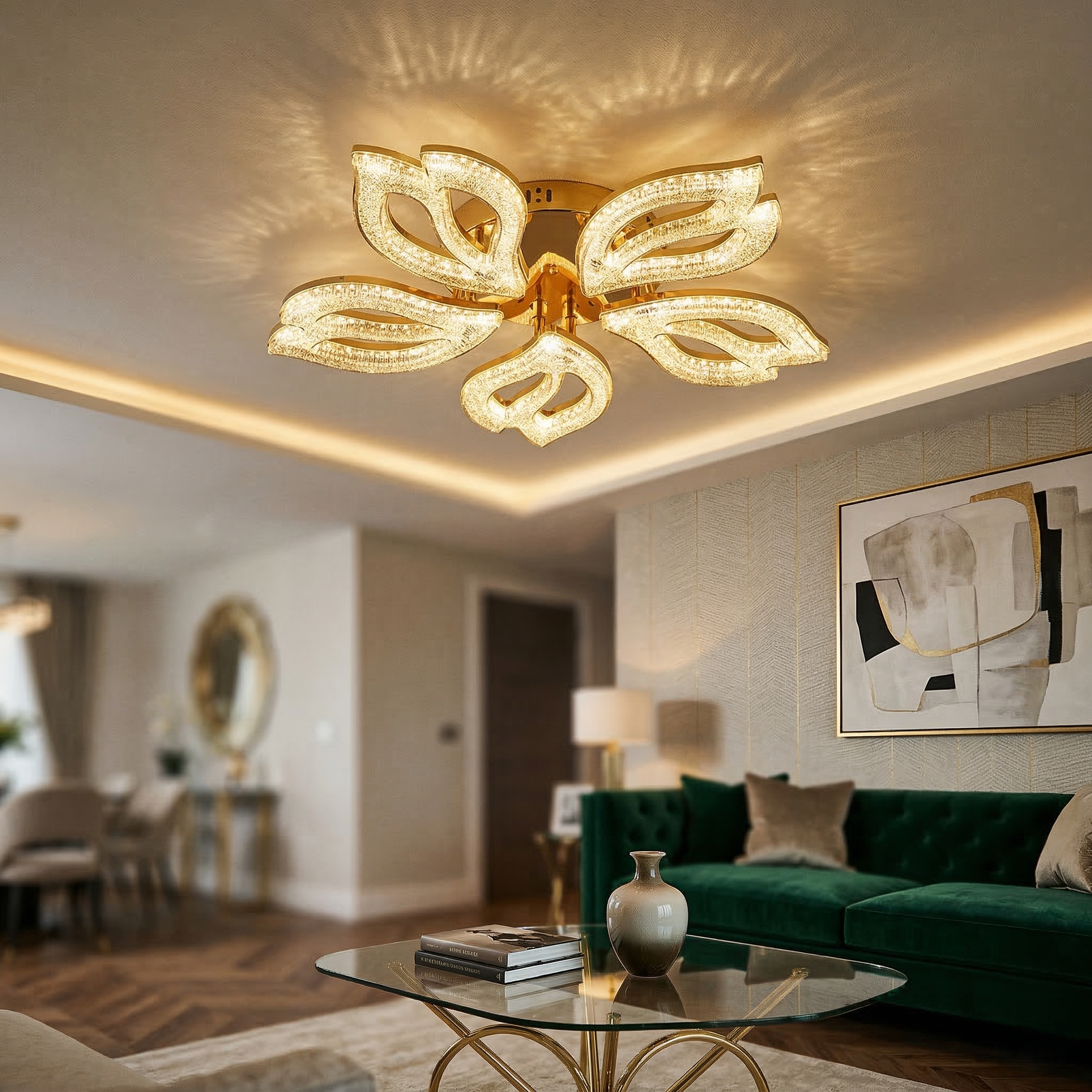 Lustra LED ANEMONE Sparkle Gold Echivalent 600W Telecomanda