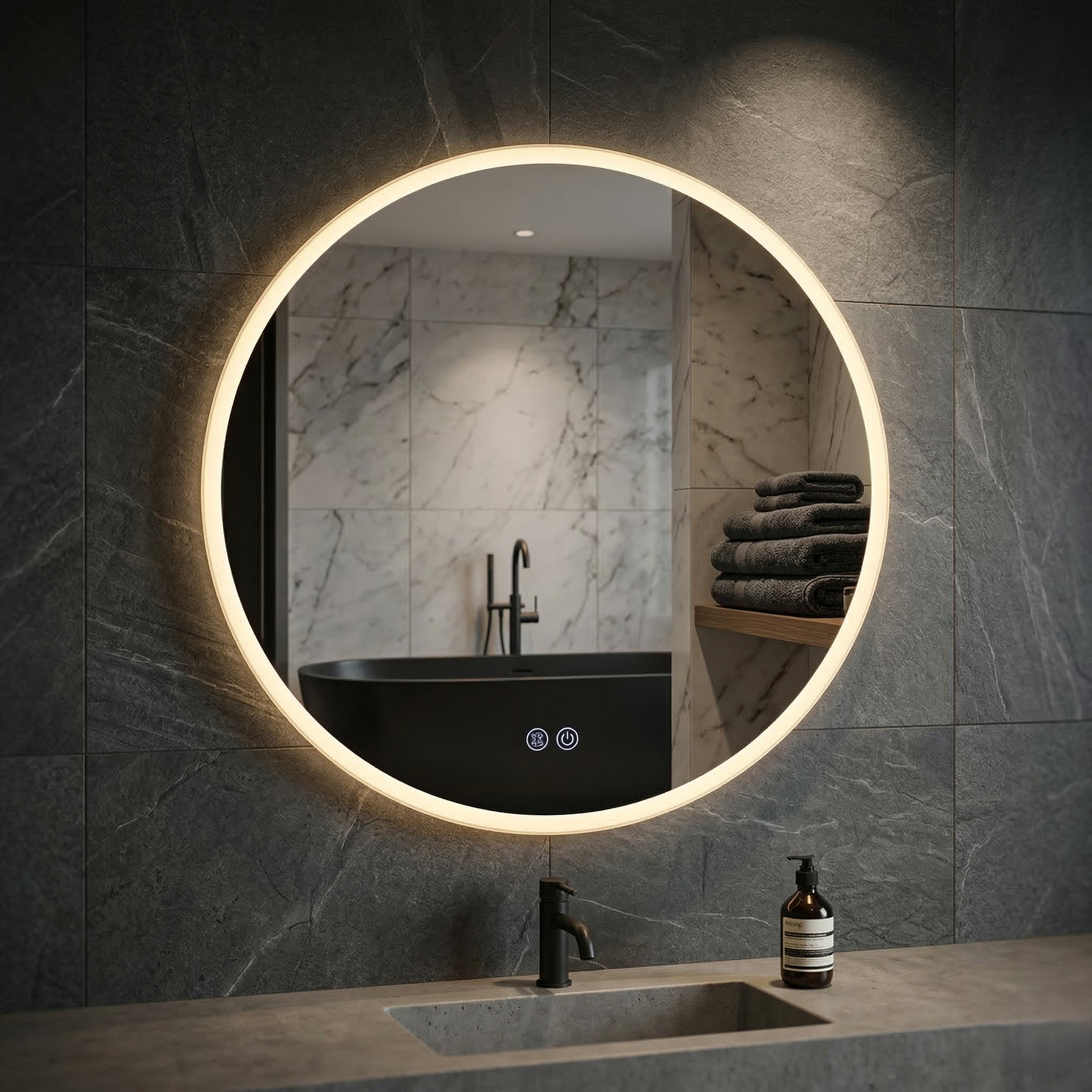 Oglinda LED Rotunda 80cm FRAMELESS, Dezaburire, Touch si 3 Lumini