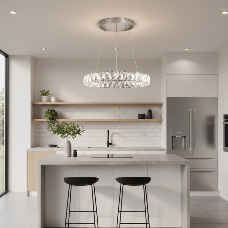 Lustra LED Cristal 1 Segment 40cm Chrome Echivalent 200W Telecomanda