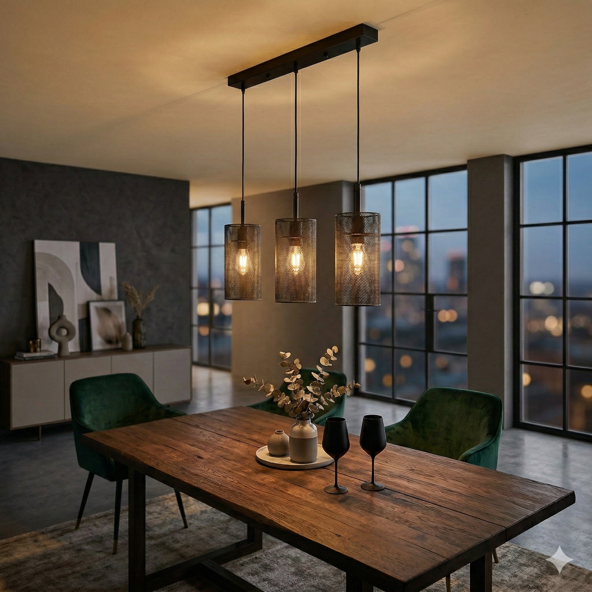 Lustra Liniara Neagra Tronson 3xE14