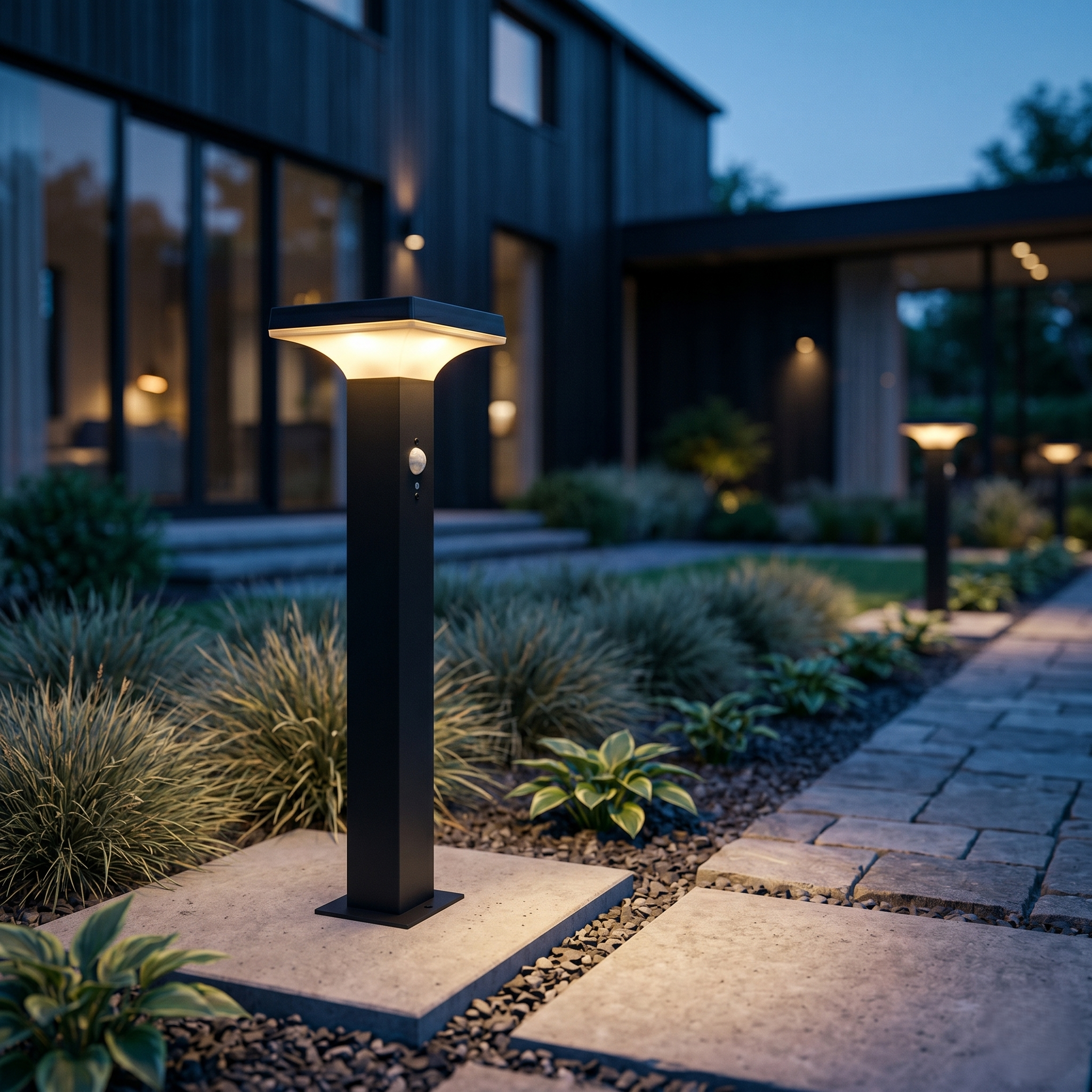 Stalp de Gradina LED LUNOQ cu Incarcare Solara Senzor 50CM Premium