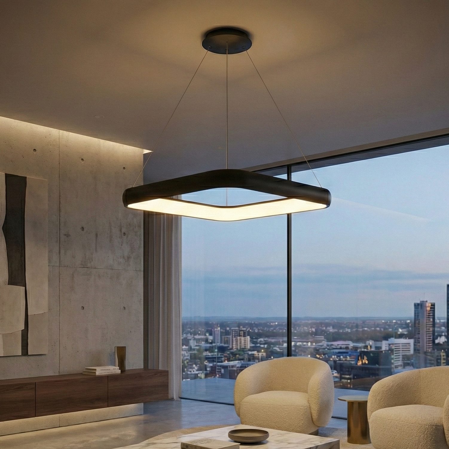 Lustra LED Suspendata BELLA Black Square, 3 Lumini din buton Echivalent 500W