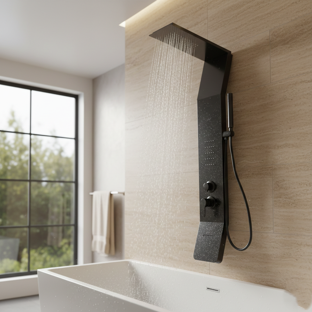 Panou de Dus Premium Black SoftStone - Masaj, 130CM