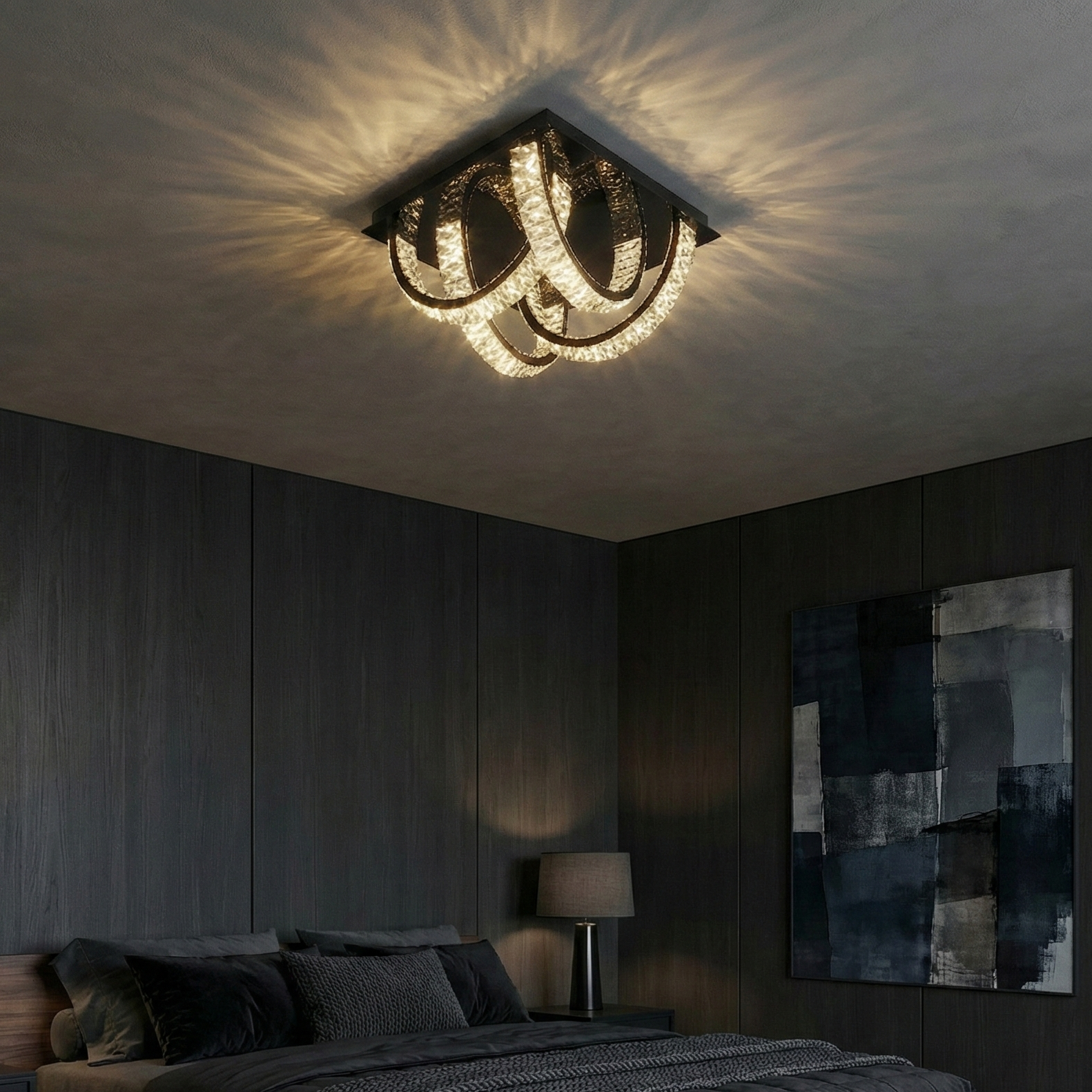 Lustra LED Cristal PREMIUM Aplicata TULA BLACK Echivalent 300W Telecomanda