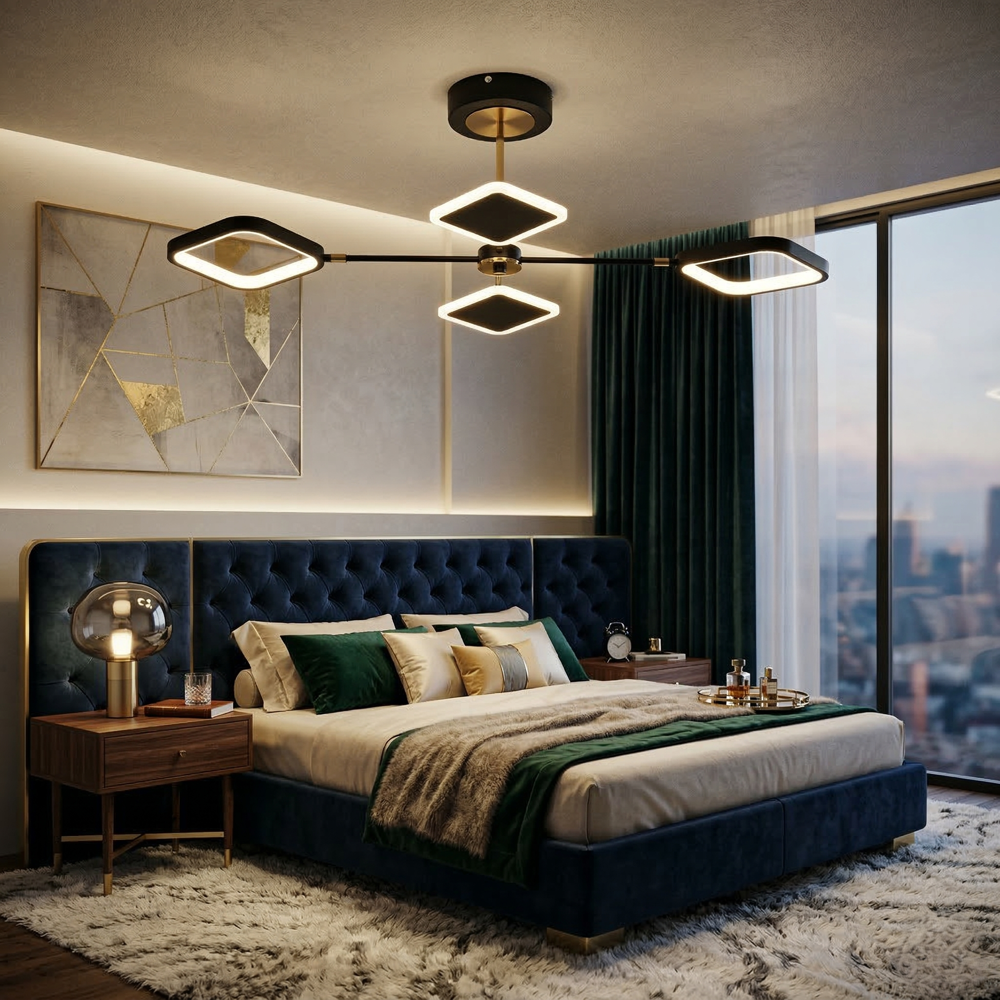 Lustra LED Black+Gold KELVORA Square Echivalent 400W Telecomanda