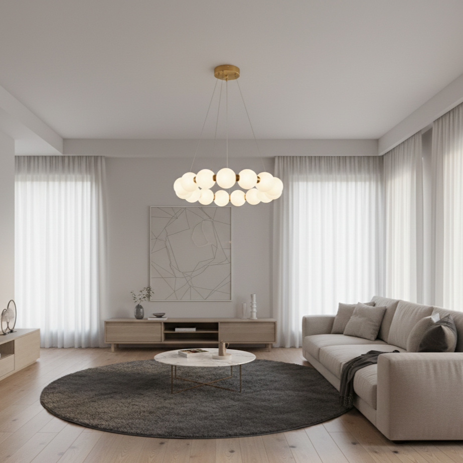 Lustra LED Suspendata Gold PEARL Echivalent 200W Telecomanda