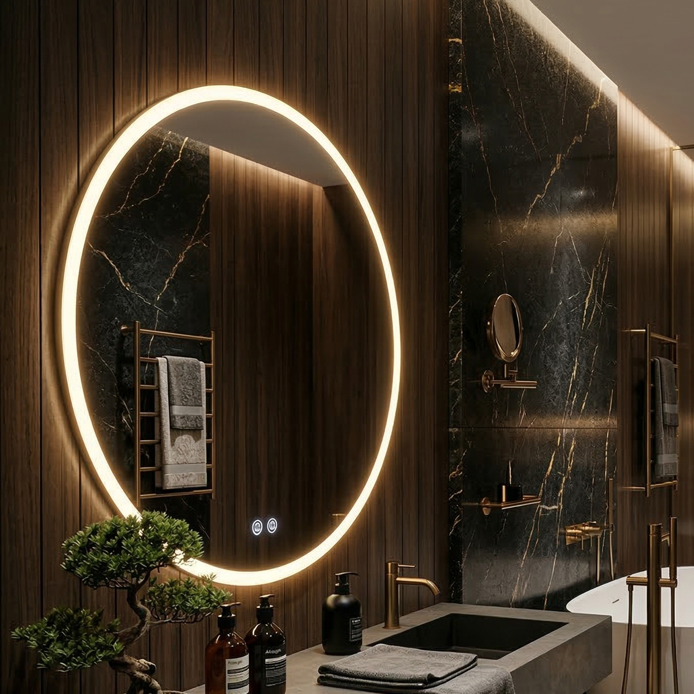 Oglinda LED Rotunda 80cm FRAMELESS, Dezaburire, Touch si 3 Lumini