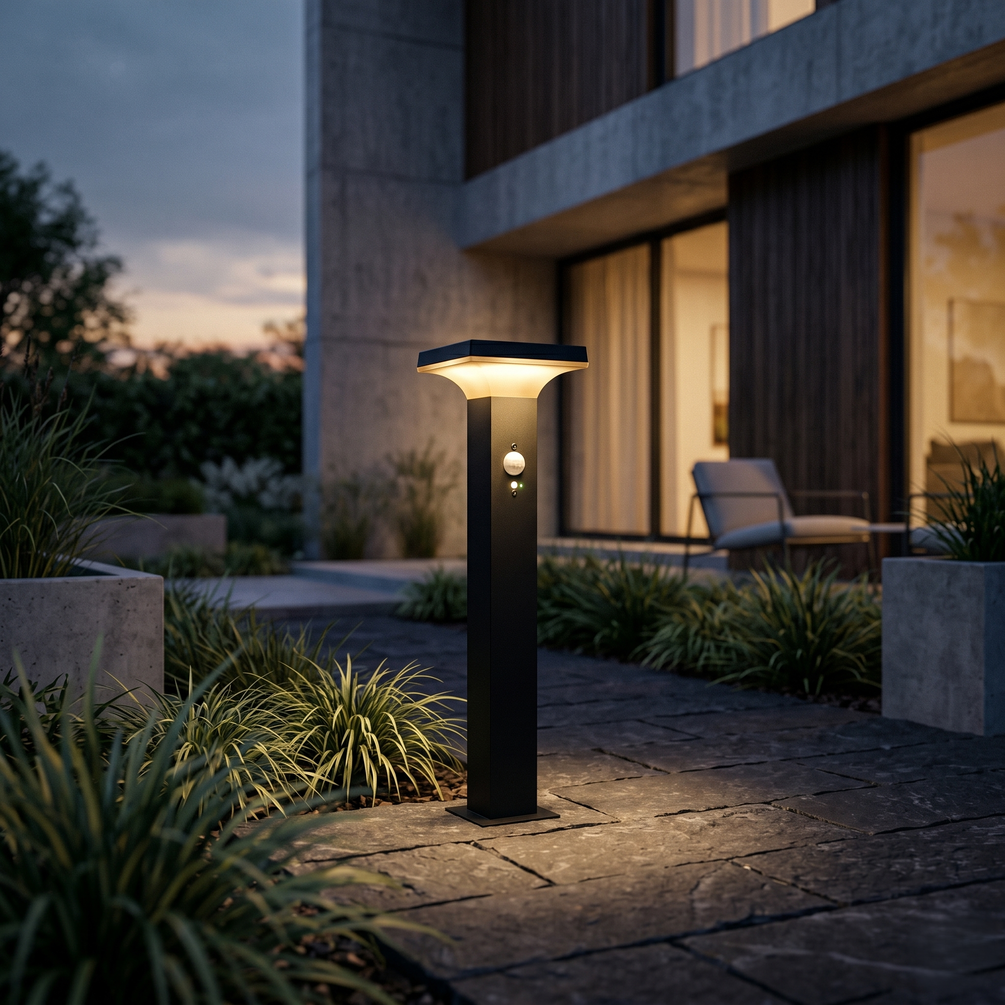 Stalp de Gradina LED LUNOQ cu Incarcare Solara Senzor 50CM Premium